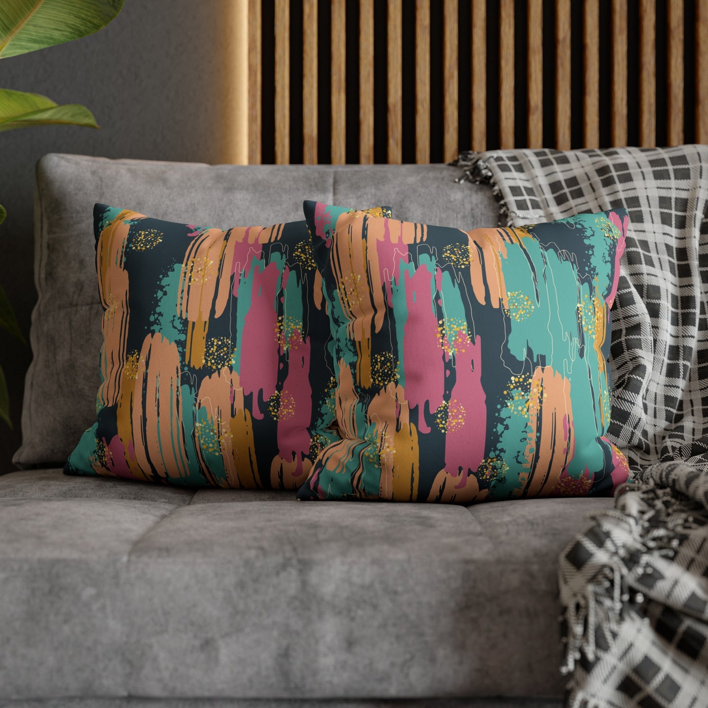 Faux Suede Pillowcase with Abstract print