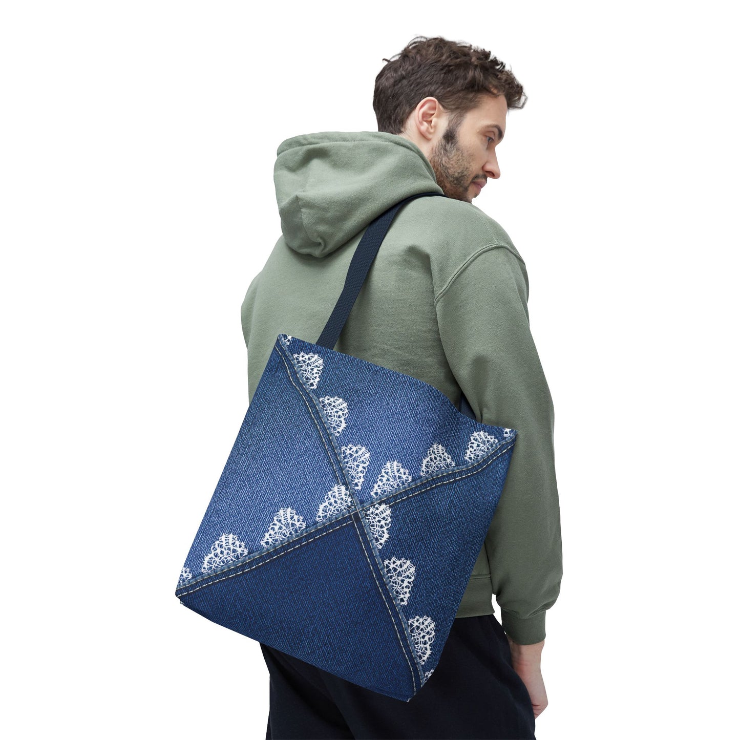 Denim Fabric Imitation Print Unisex Canvas Bag Poly Spun 3 Sizes Tote Bag 110