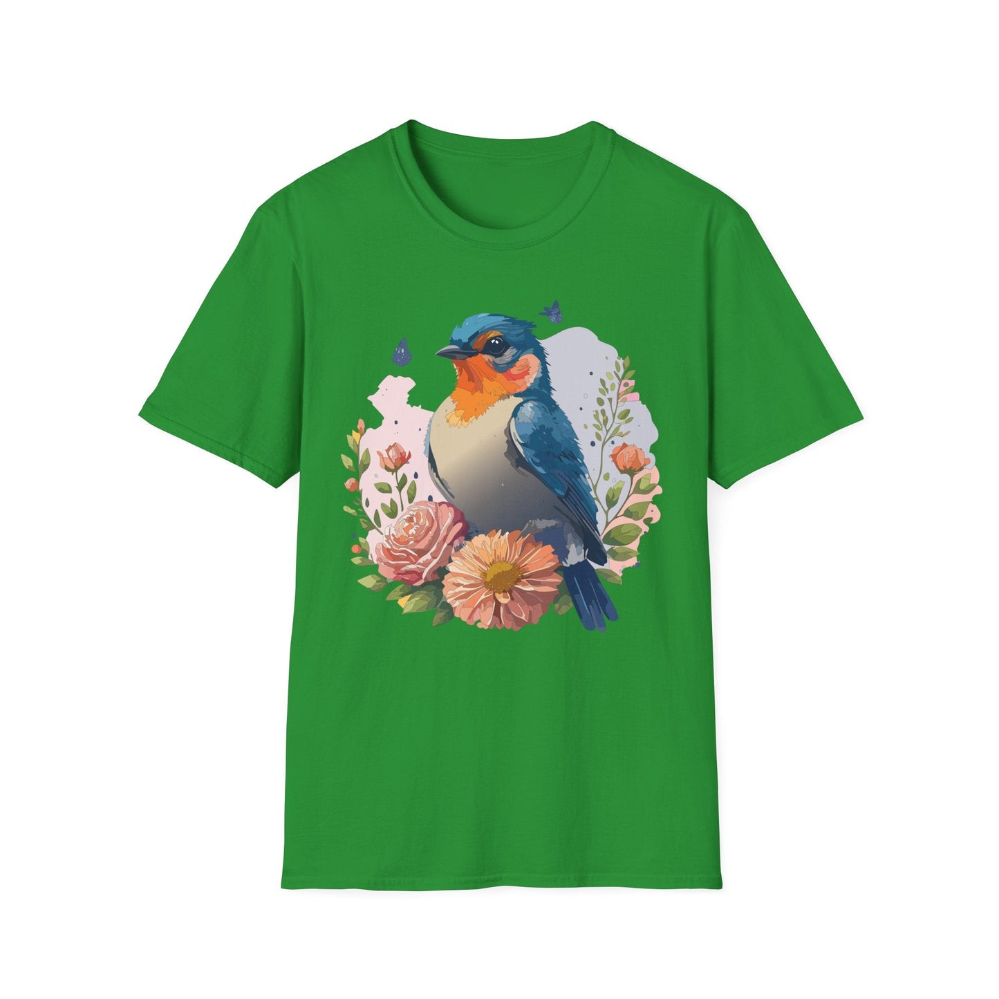 Bird T Shirt Floral Design Unisex Gildan Softstyle 64000 Ring Spun Cotton Tee Breathable Wear