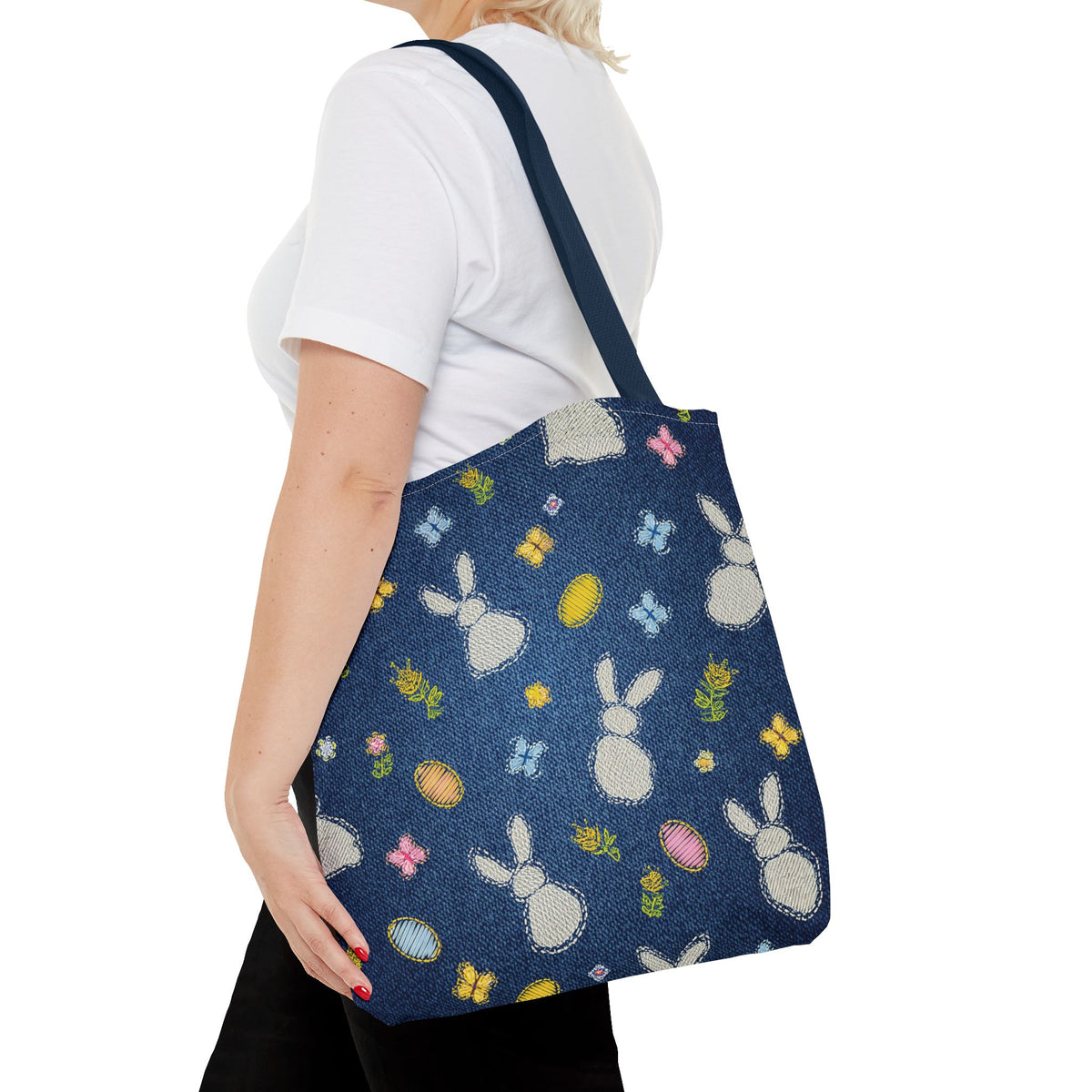 Easter Graphic Design Denim Fabric Imitation Print Unisex Canvas Bag Poly Spun 3 Sizes Tote Bag 204-2