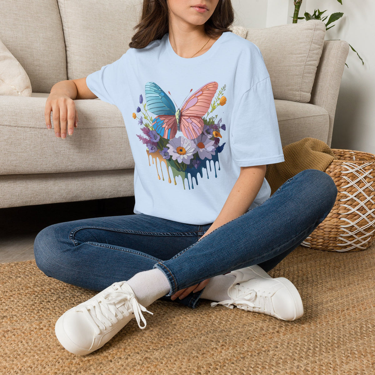 Butterfly Bloom T-Shirt — Pastel Wing Floral Drip Graphic Design Unisex 100 Cotton Gildan T-Shirt