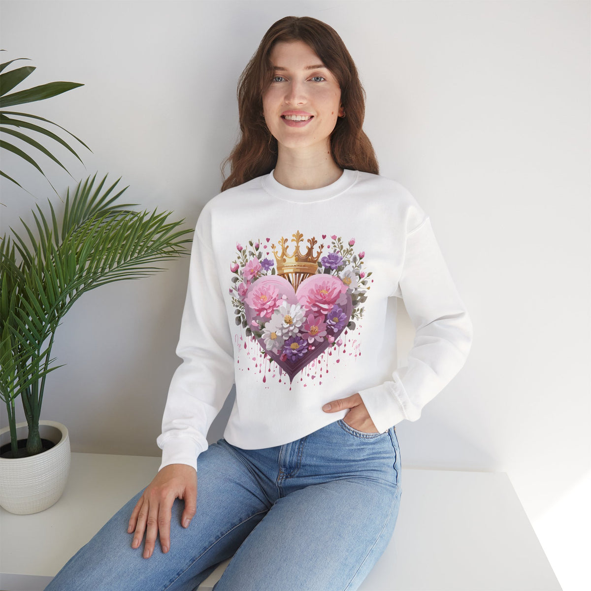 Floral Heart Love Graphic Valentine's Day Sweatshirt Unisex 50/50 Cotton-Poly Sweatshirt w20