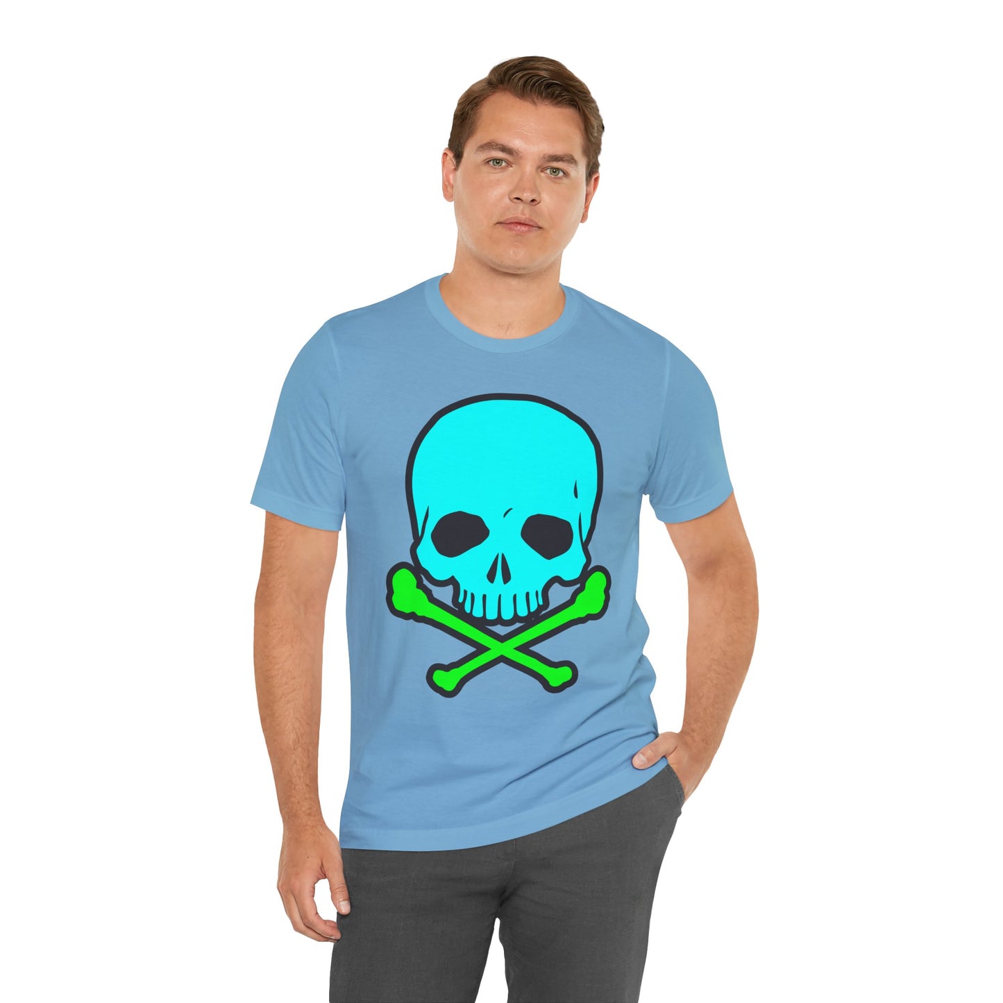 Blue Skull Graphic Design Tee, Skull Shirt, Vintage Tees, Art Design T-Shirt, Vintage Graphic Tee, Art Shirts with Skulls