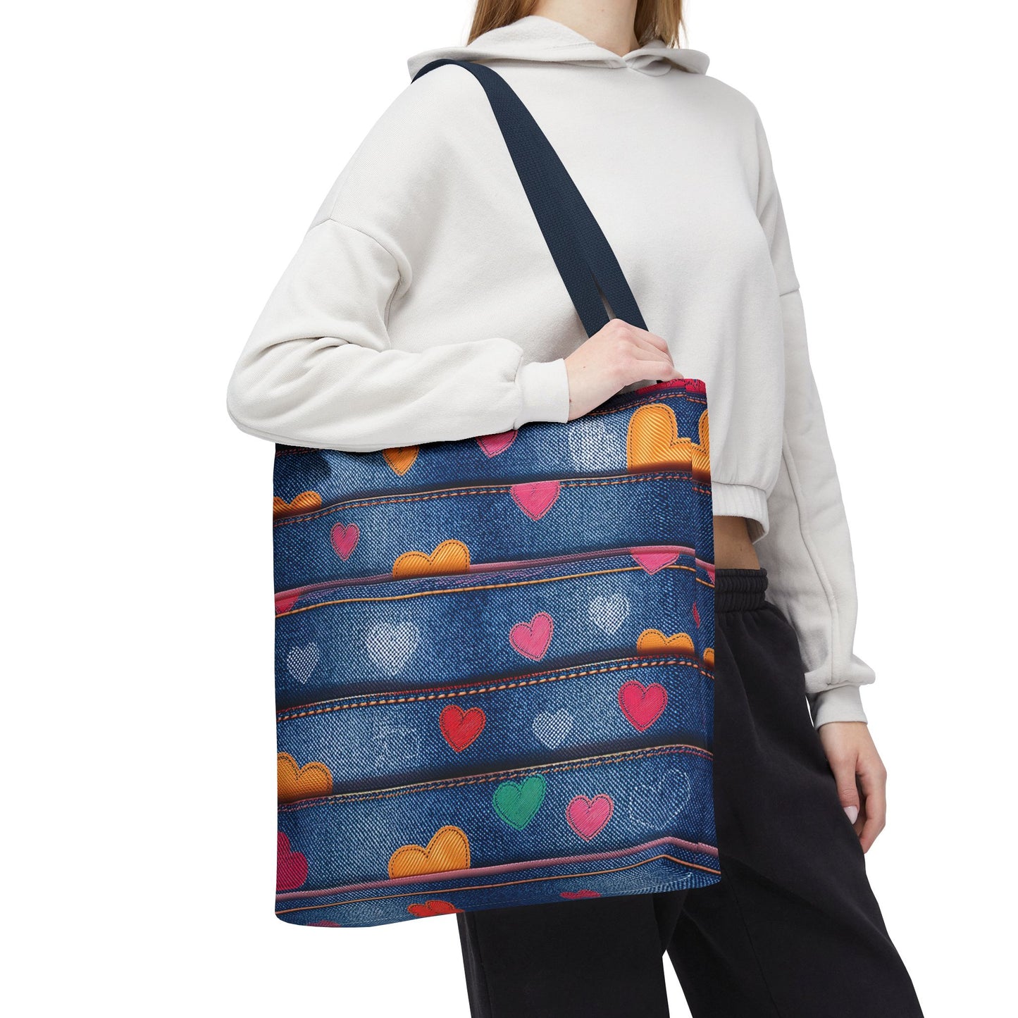 Love Day Graphic Design Denim Fabric Imitation Print Unisex Canvas Bag POLY 3 Sizes Tote Bag 201-28