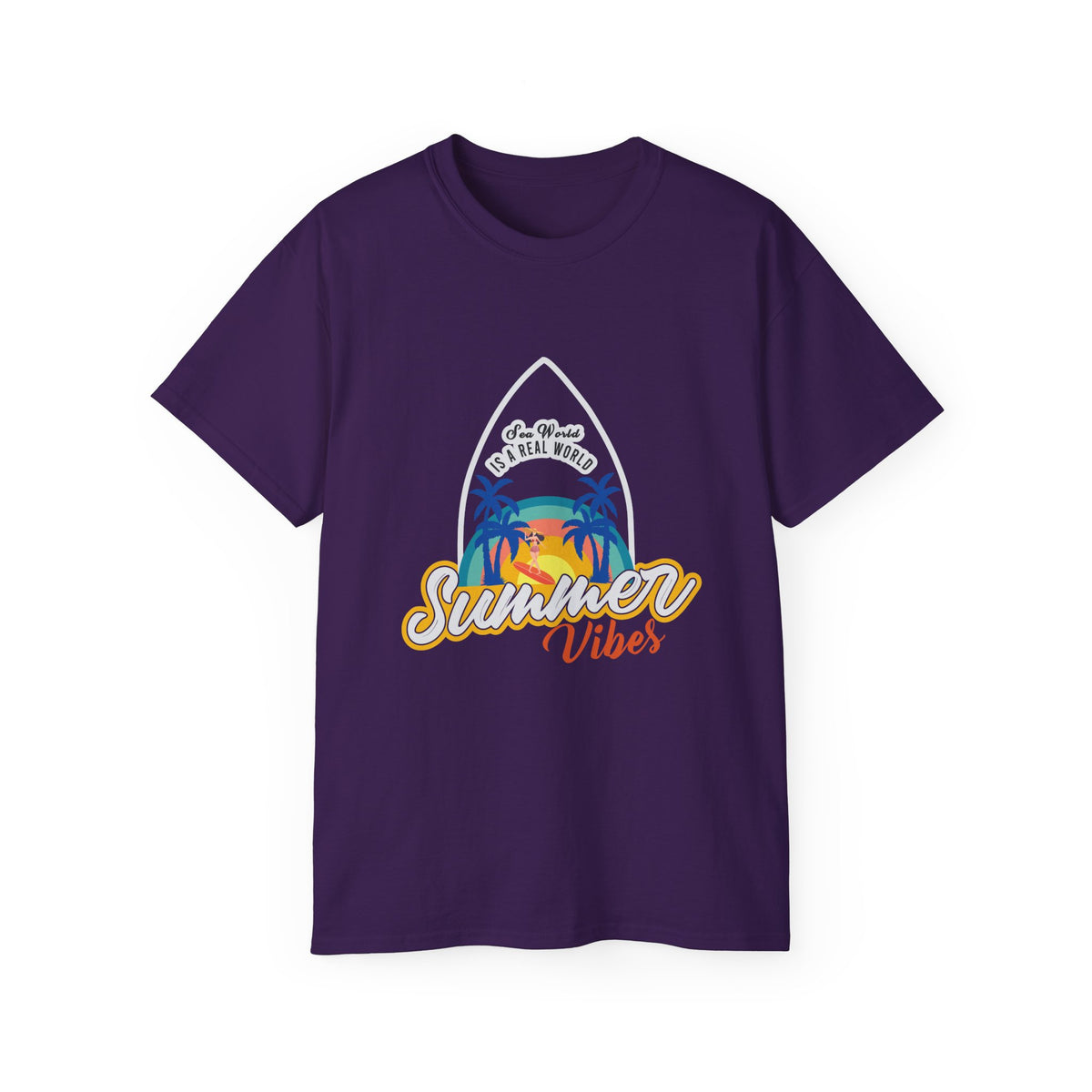 Summer Vibes Surf Graphic Tee | Tropical Sunset Palm Beach Design