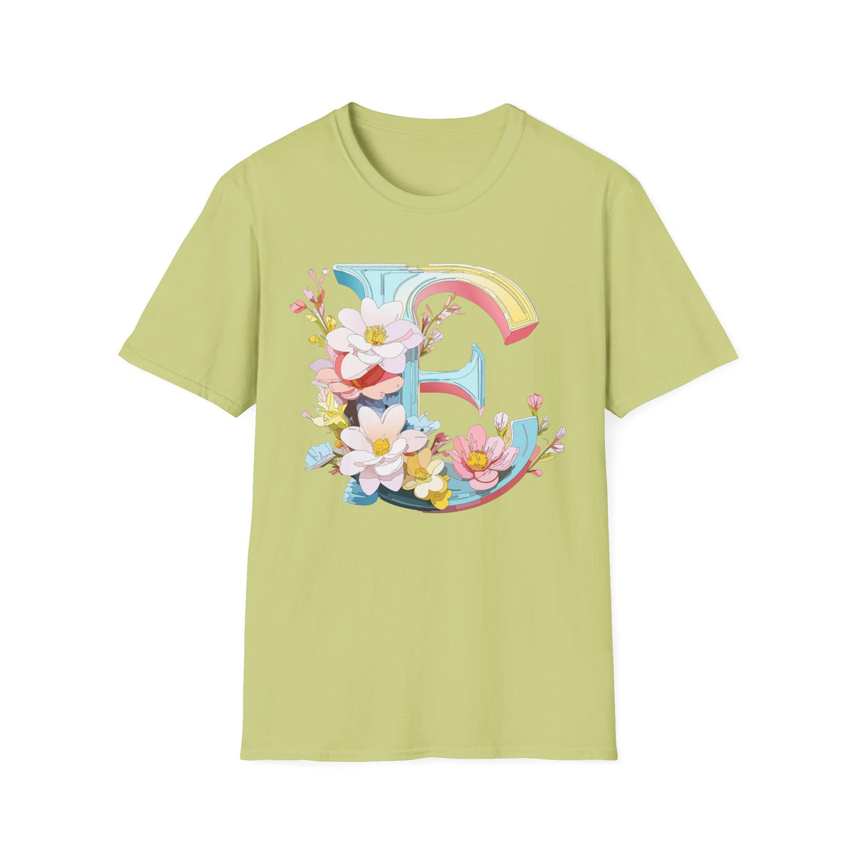 Floral Letter E T-Shirt | Monogram Initial Tee
