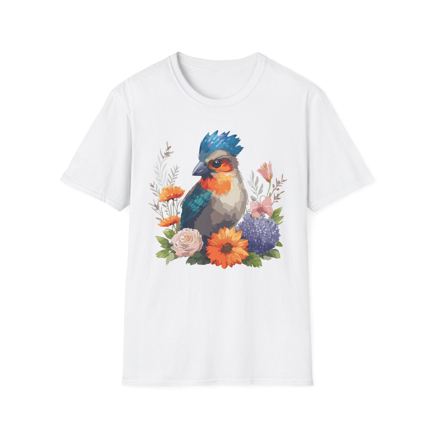 Floral Bird T Shirt Unisex Softstyle Tee 100 Percent Ring Spun Cotton Gildan 64000