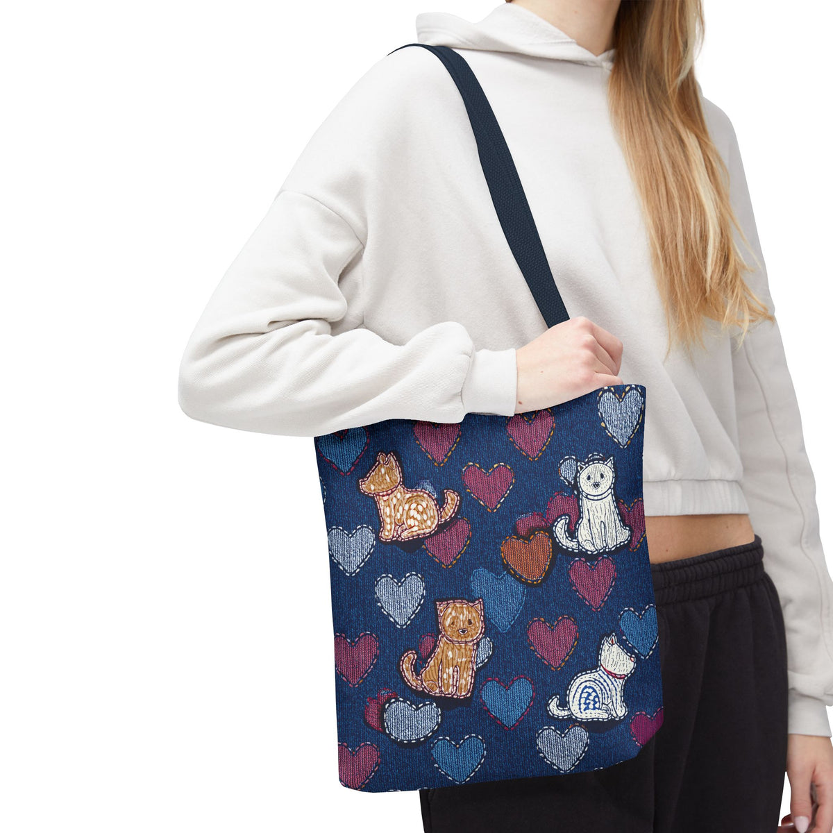 Love Day Graphic Design Denim Fabric Imitation Print Unisex Canvas Bag POLY 3 Sizes Tote Bag 201-3