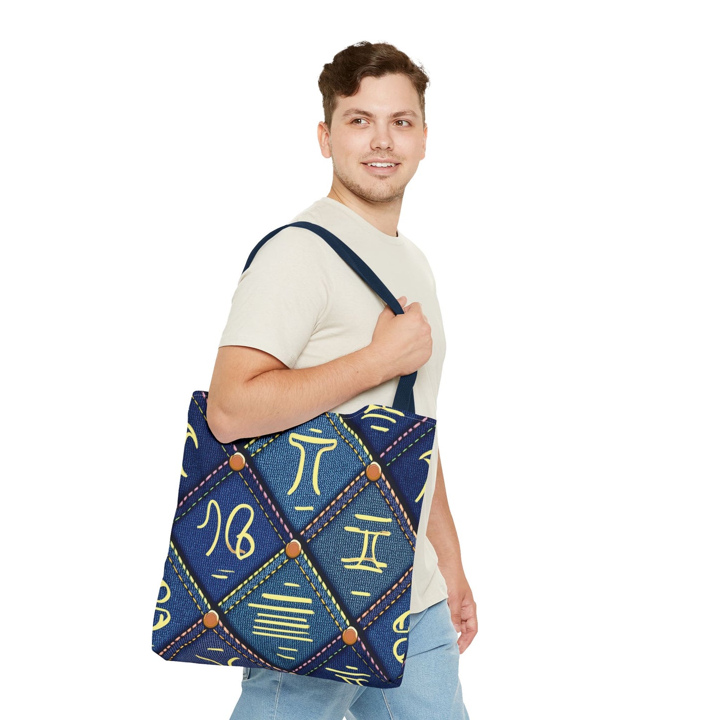 Denim Fabric Imitation Print Unisex Canvas Bag Poly Spun 3 Sizes Tote Bag 184-9