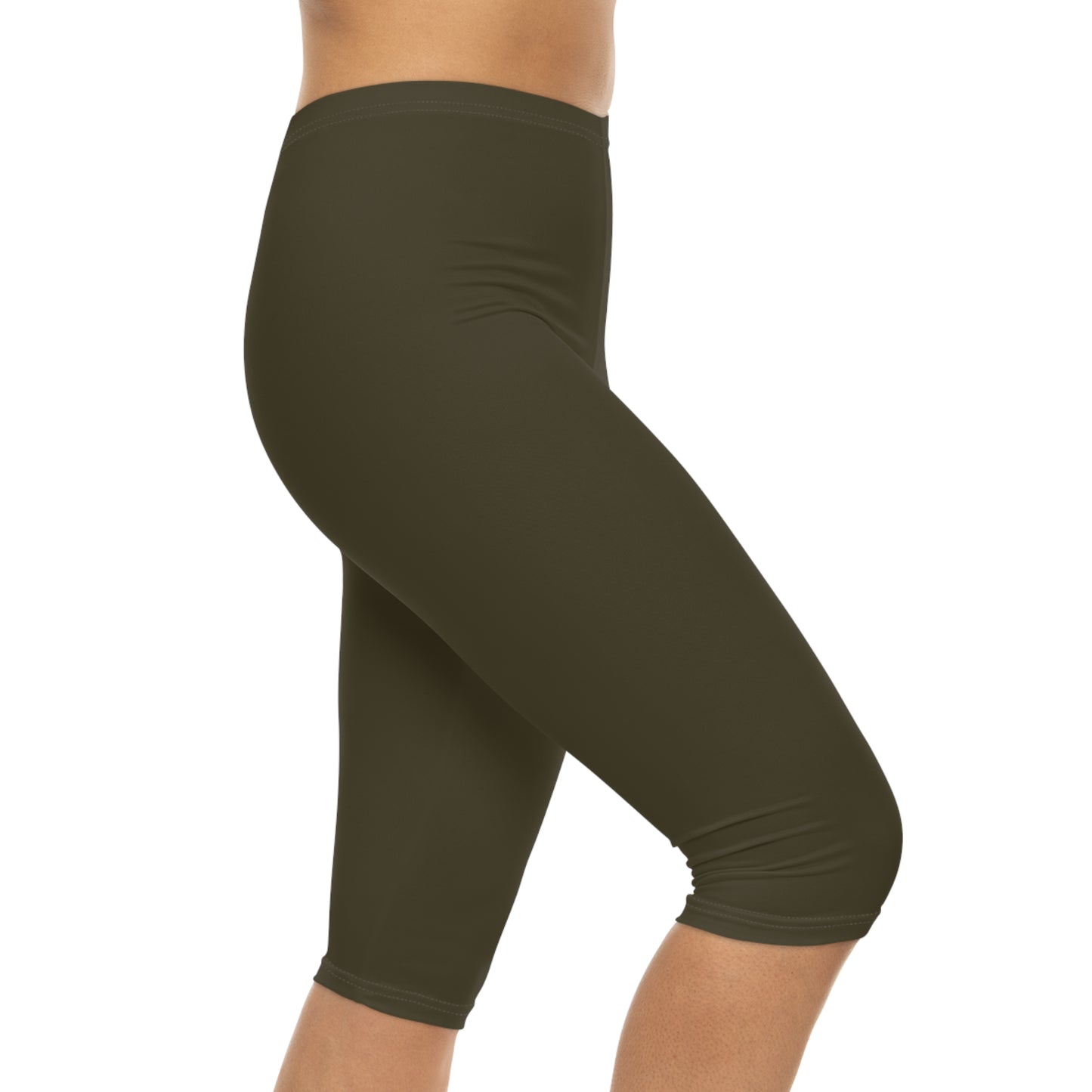 Dark Khaki Color Women's Brushed Suede Poly Span Casual Capri Leggings XS-2XL