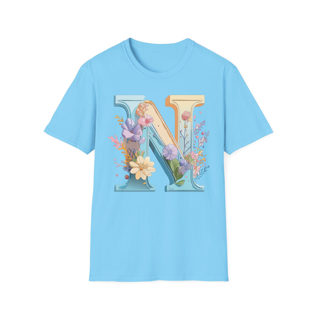 Floral Letter N T-Shirt | Botanical Initial Monogram Tee