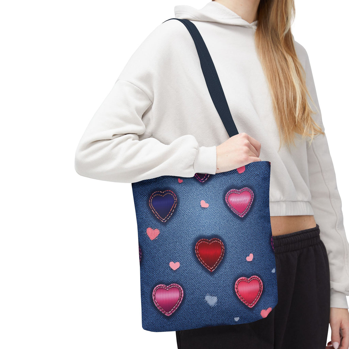 Love Day Graphic Design Denim Fabric Imitation Print Unisex Canvas Bag POLY 3 Sizes Tote Bag 201-26