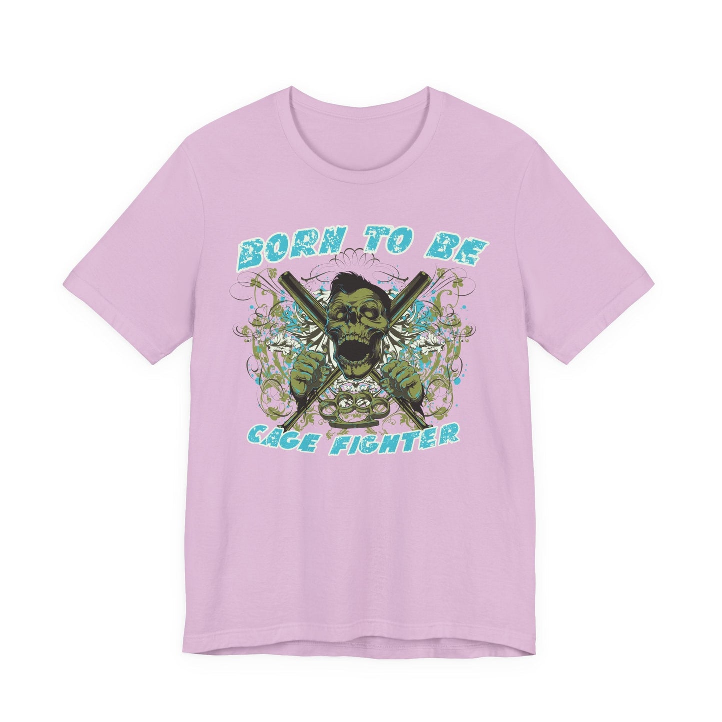 Born To Be Cage Fighter Tee Skull Crossed Knives Graphic T-Shirt
