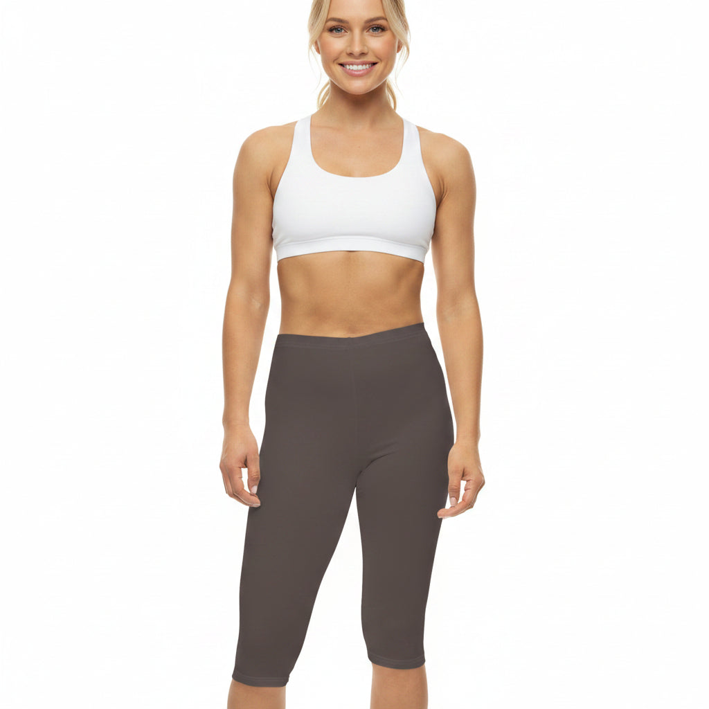 Taupe Grey Color Women's Brushed Suede Poly Span Casual Capri Leggings XS-2XL