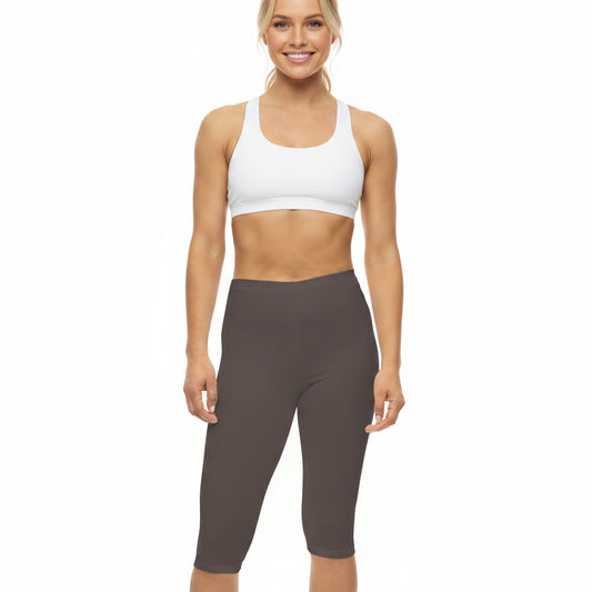 Taupe Grey Color Women's Brushed Suede Poly Span Casual Capri Leggings XS-2XL