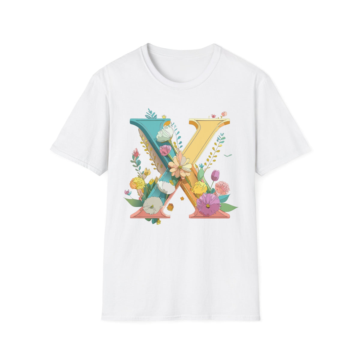 Floral Letter X T-Shirt | Botanical Monogram Initial Tee