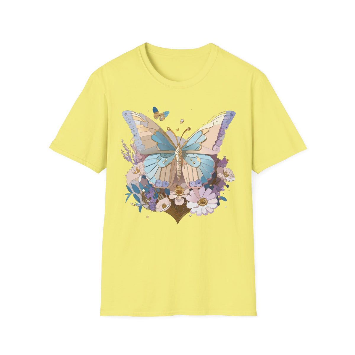 Butterfly Garden T‑Shirt — Pastel Floral Wing Illustration Graphic Design Unisex 100 Cotton Gildan T-Shirt