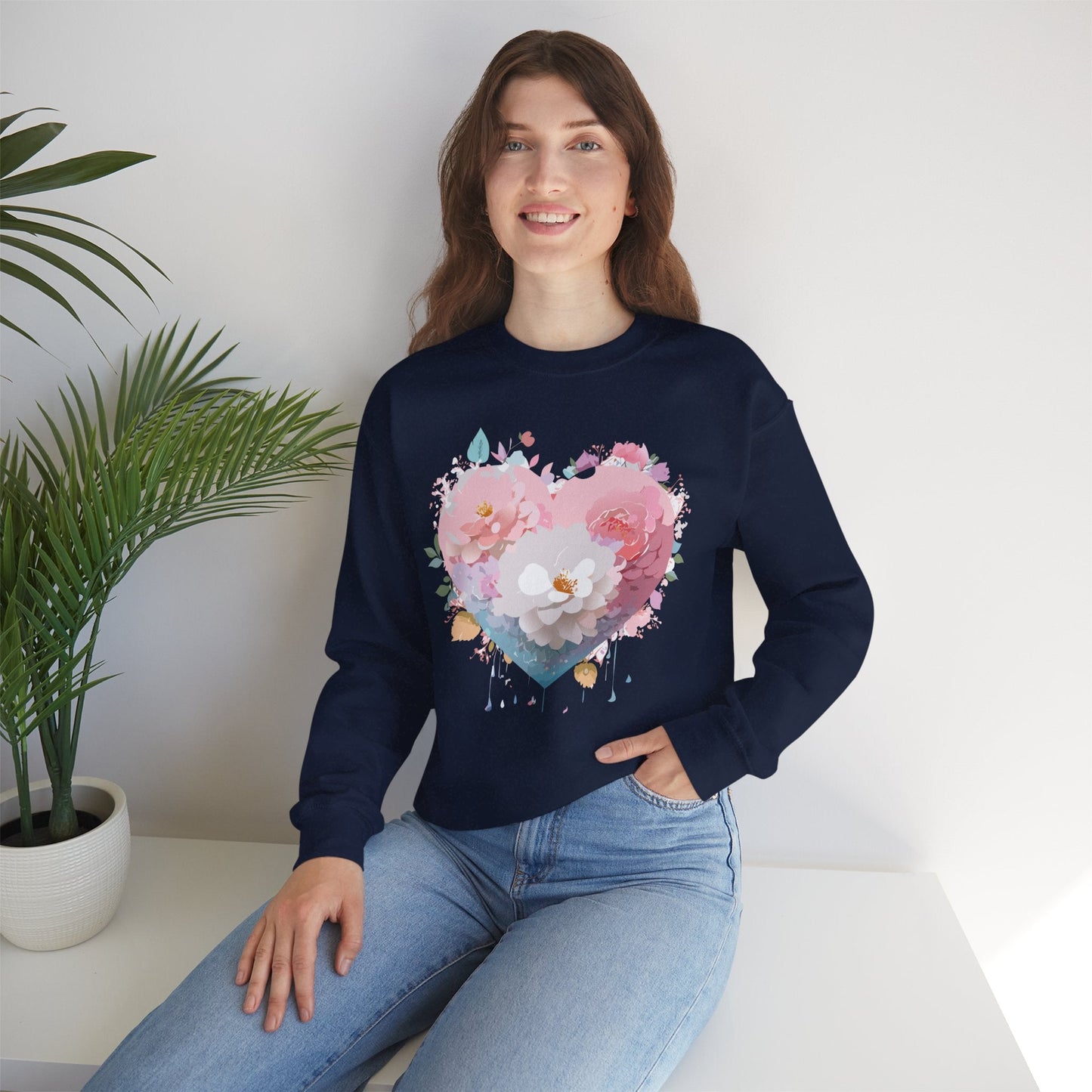 Unisex Floral Heart Sweatshirt For Valentines Day With Love Floral Print Crewneck