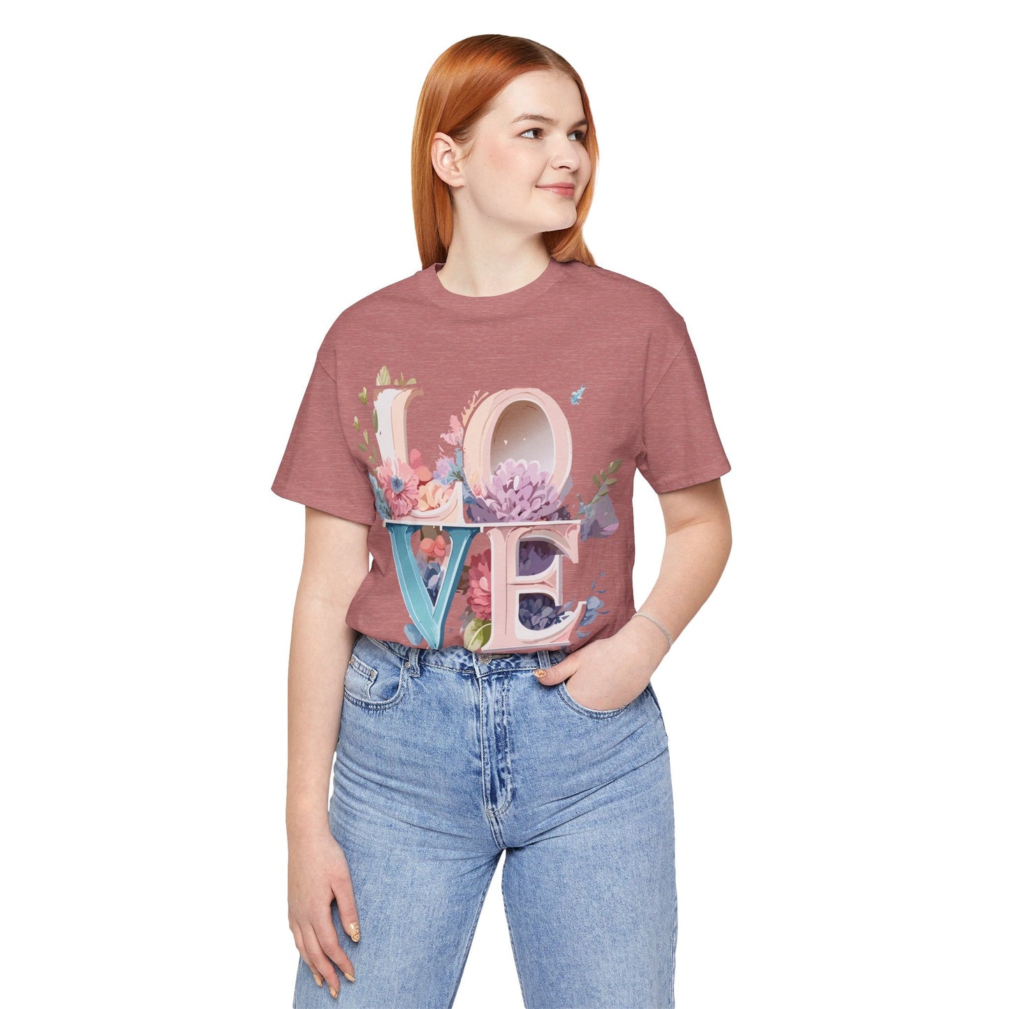 Valentine Day Graphic Unisex 100 Cotton Vintage Artwork with Love and Flower Design Tee 43