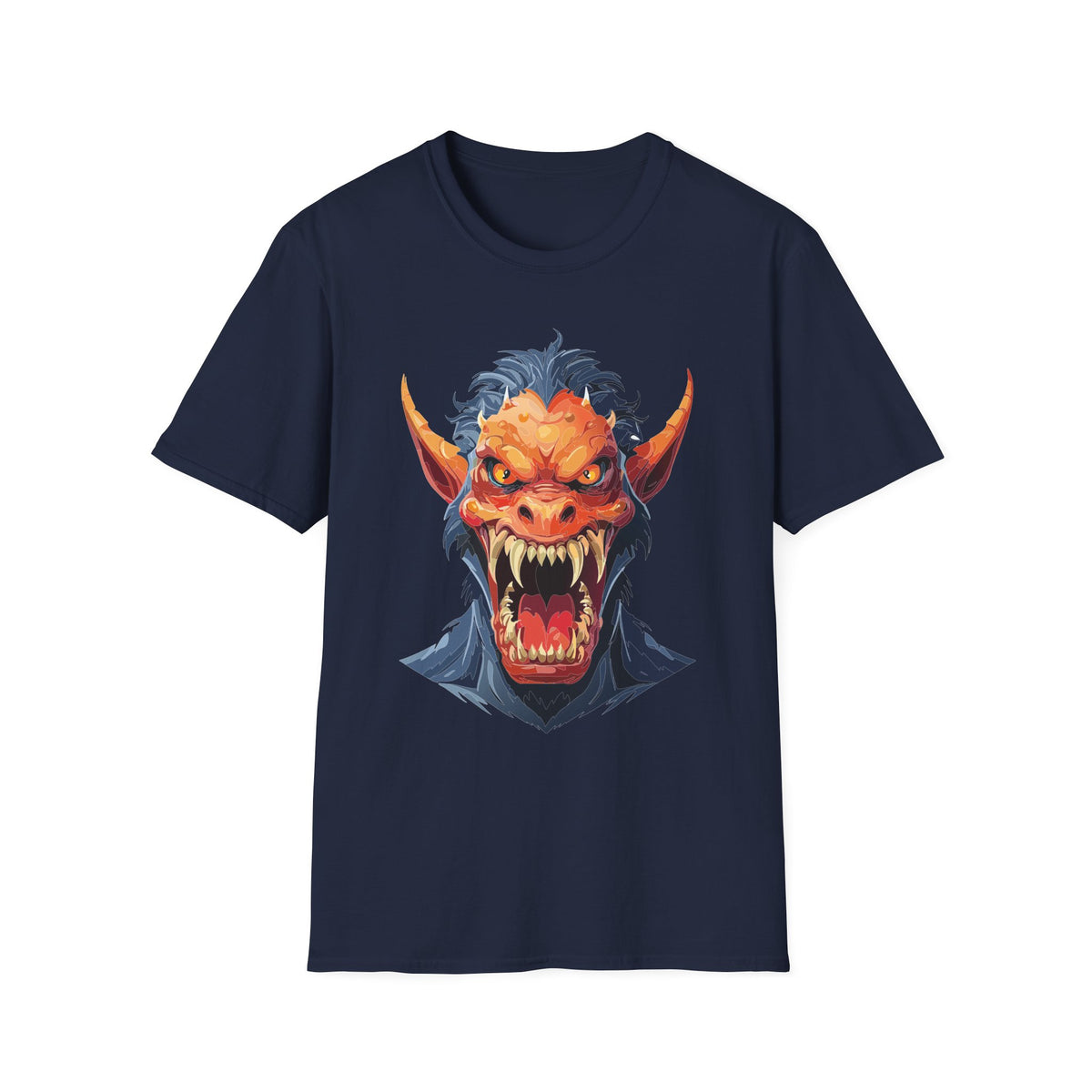 Demonic Monster Head T-Shirt — Fierce Horror Cartoon Graphic Tee Unisex 100 Cotton Gildan T-Shirt