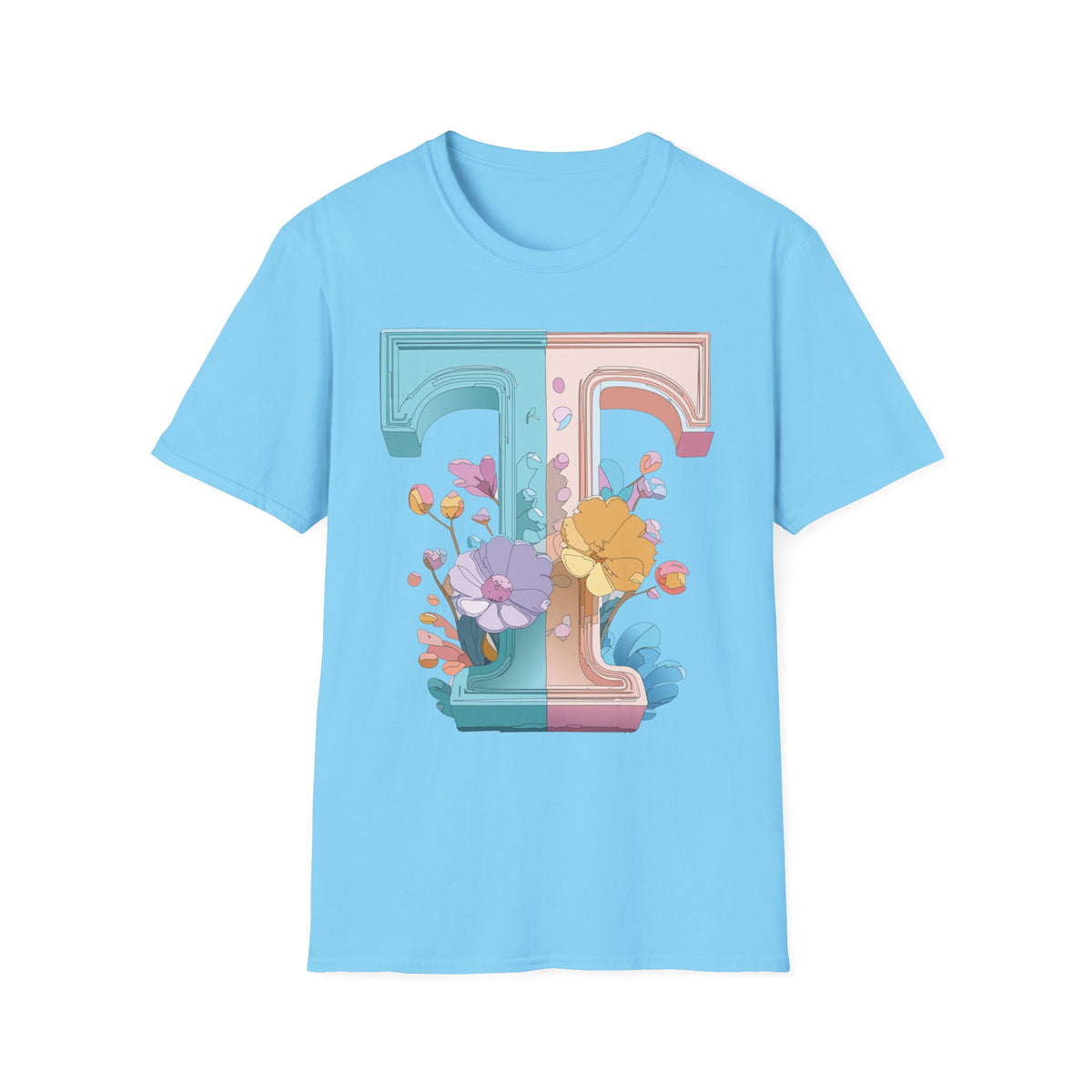 Floral Split Letter T-Shirt T Pastel Floral Initial Tee