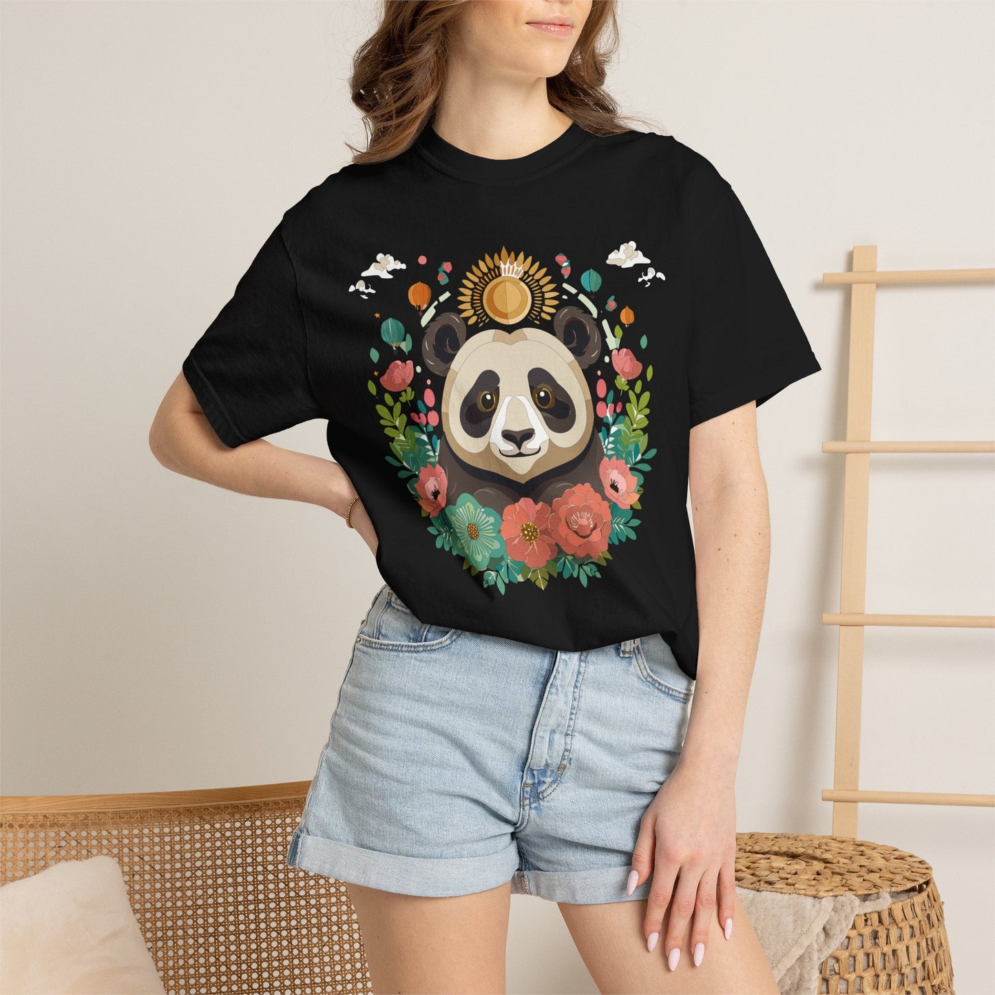 Panda Portrait Graphic T-Shirt Unisex Cotton Floral Animal Art Tee p4