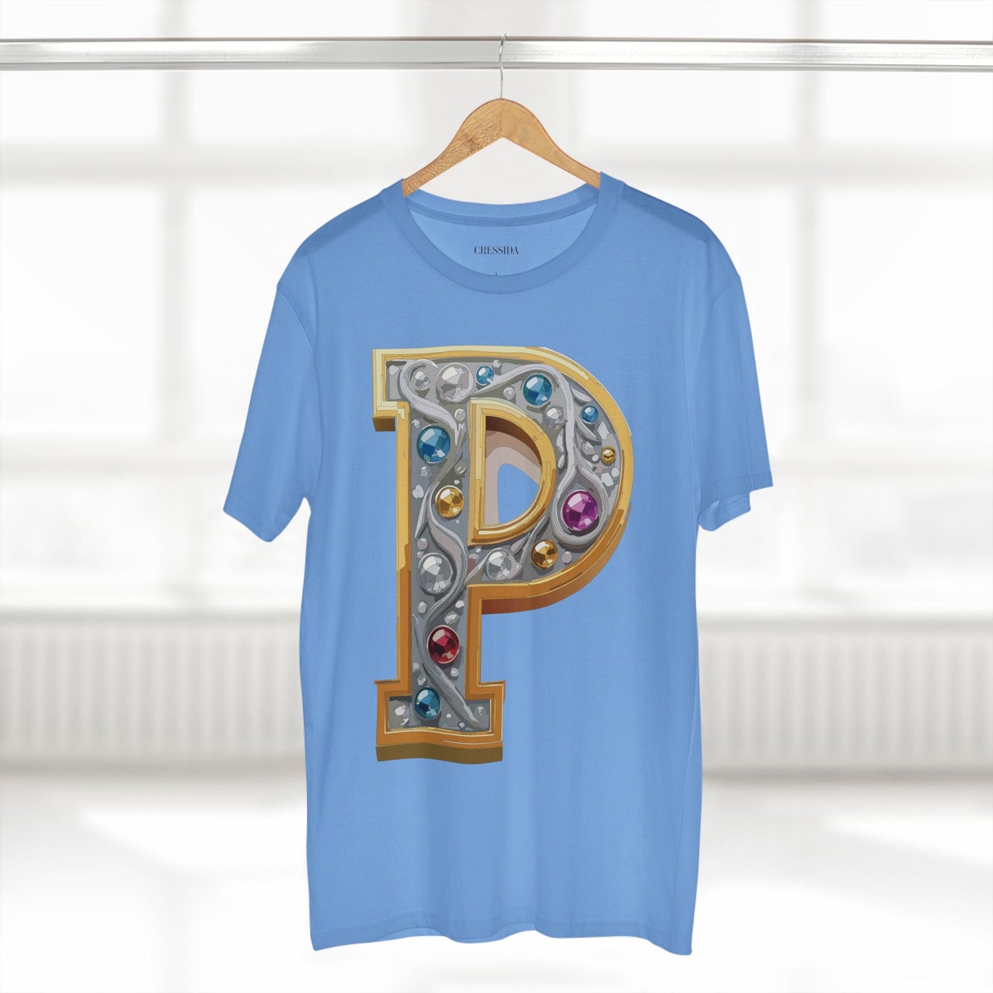 Letter P Graphic Design Tee Unisex 100 Cotton With Antique Gold Letters Artwork T-Shirt