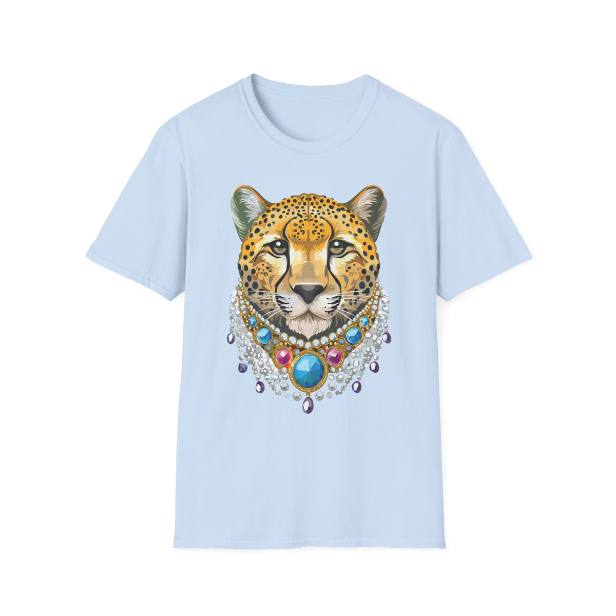 Leopard Portrait T-Shirt | Detailed Cheetah Face with Gem Necklace