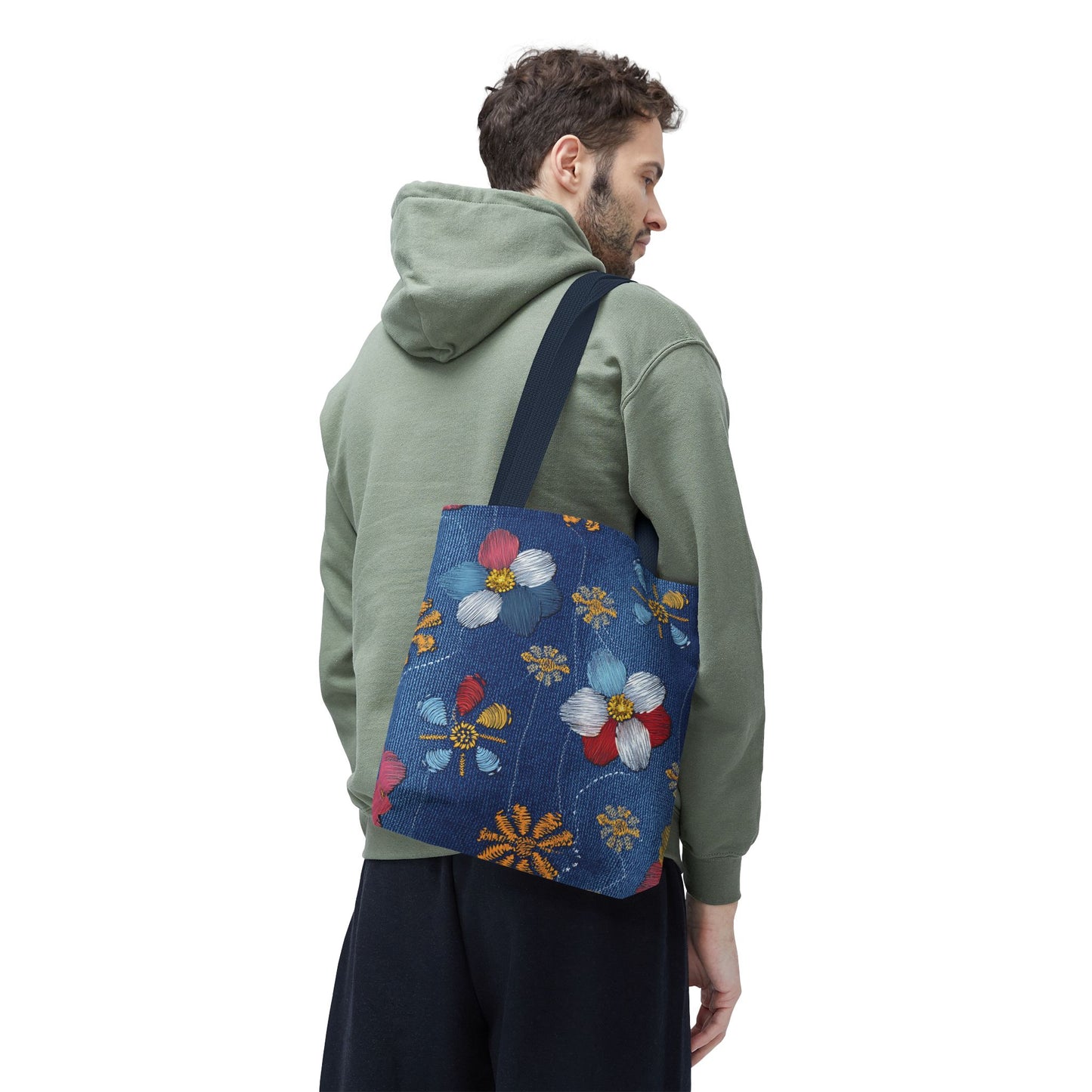 Denim Fabric Imitation Print Unisex Canvas Bag Poly Spun 3 Sizes Tote Bag 159-8