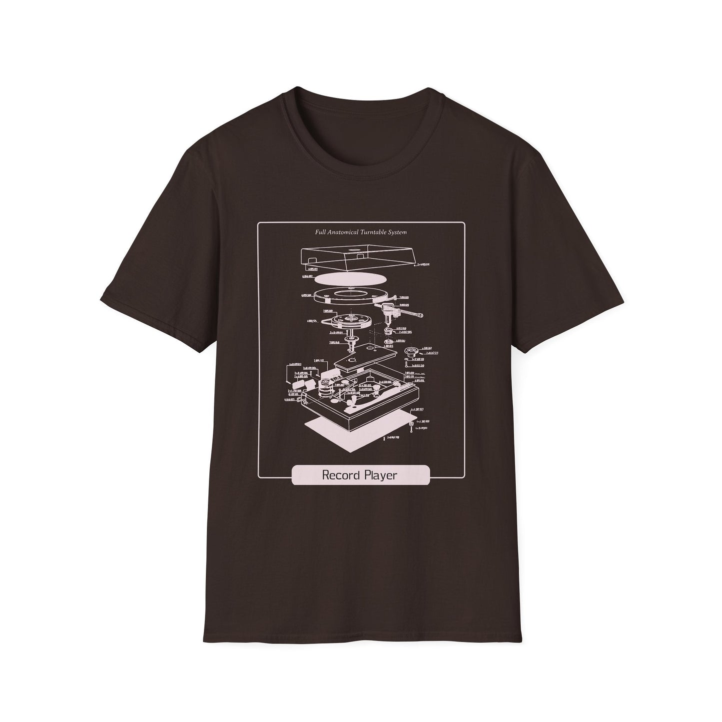 Record Player Blueprint T-Shirt Unisex Cotton Retro Vinyl Turntable Diagram Tee