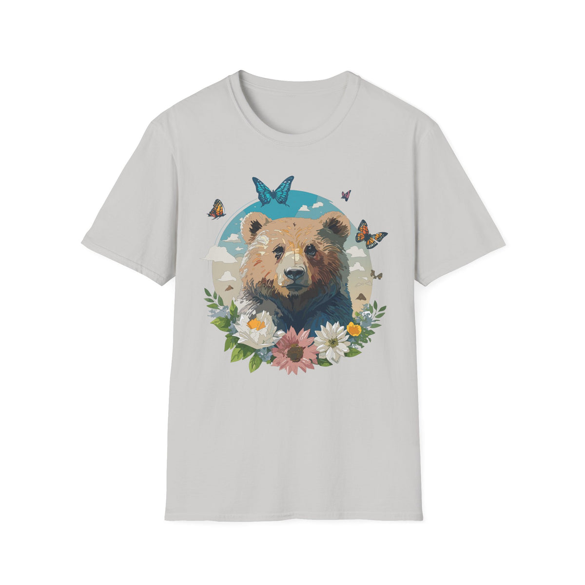 Floral Bear Wildlife Graphic Tee Unisex 100 Cotton Gildan T-Shirt