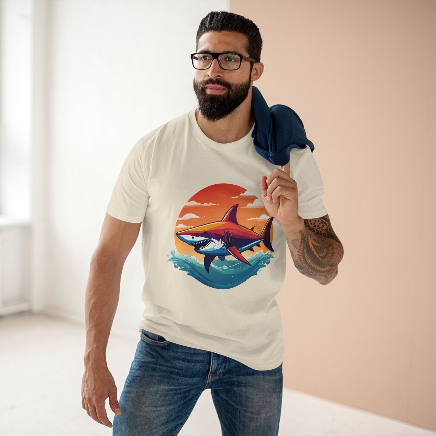 Shark Shirt Unisex Premium Cotton Tee With Original Art Design From Retro2Nova Animal Collection For Everyday Wear