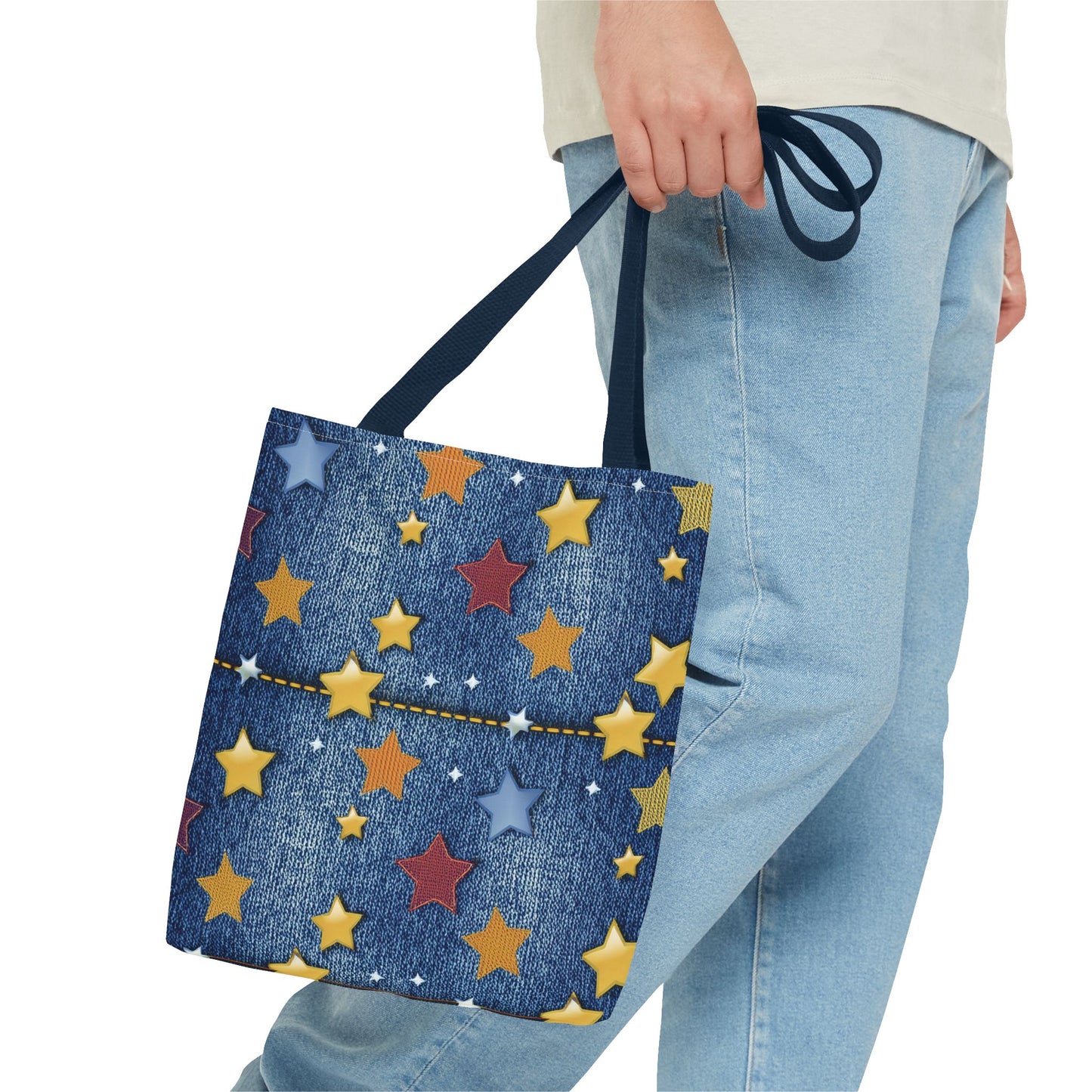 Denim Fabric Imitation Print Unisex Canvas Bag Poly Spun 3 Sizes Tote Bag 181-4