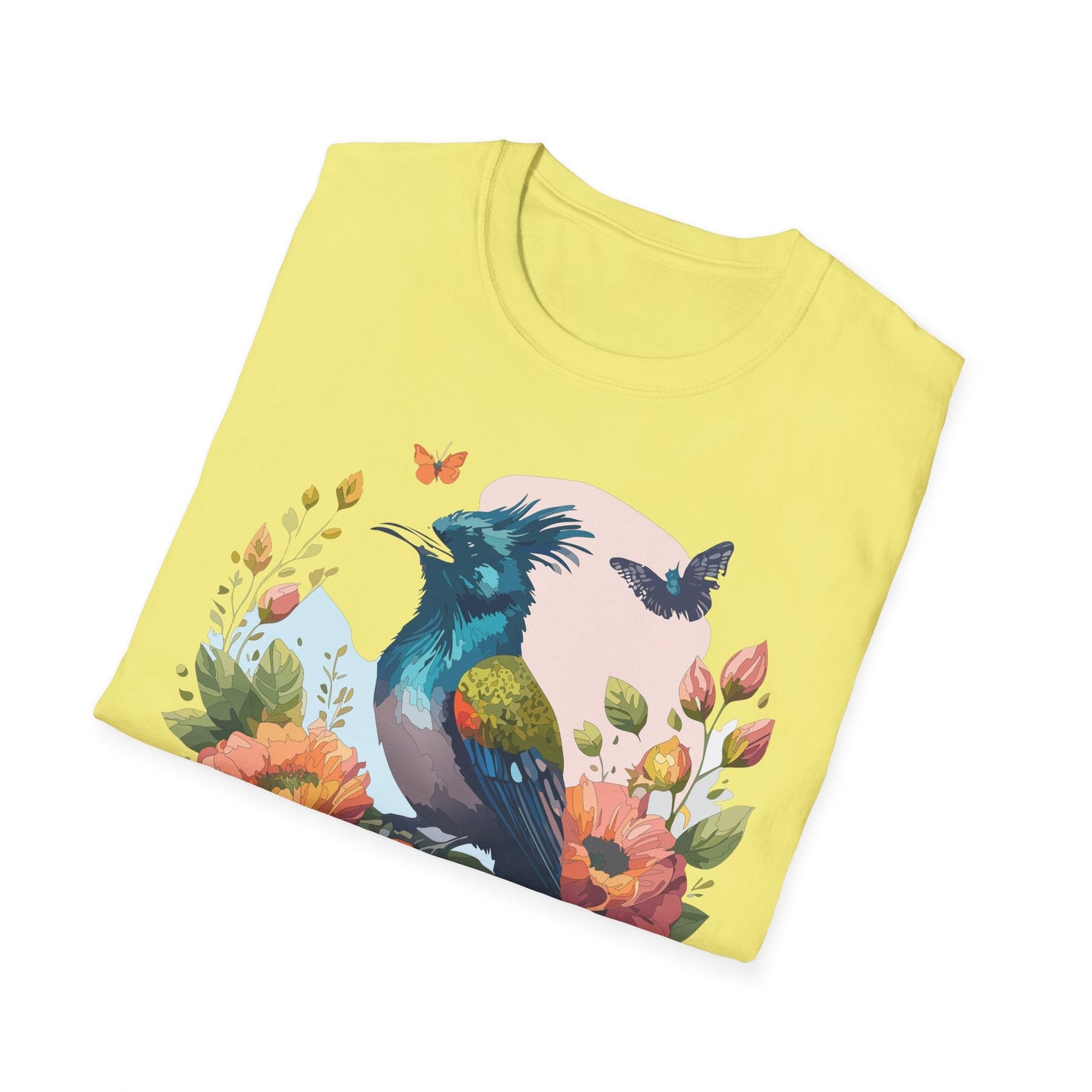 Floral Bird T Shirt Unisex Tee 100 Percent Ring Spun Cotton Softstyle Gildan 64000 Comfort Fit