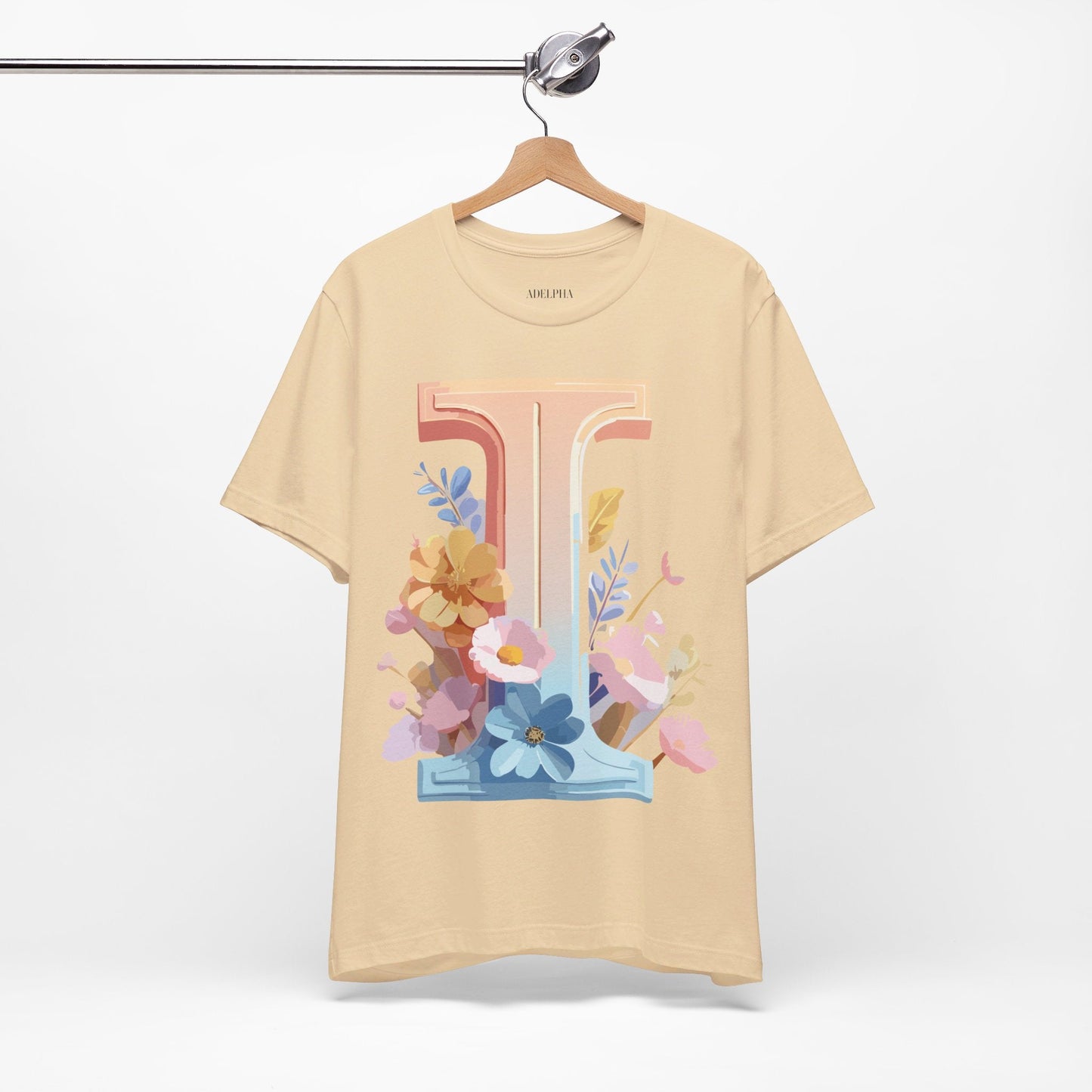Vintage Inspired Letter I Shirt Unisex Graphic Tee Short Sleeve by Adelpha Premium