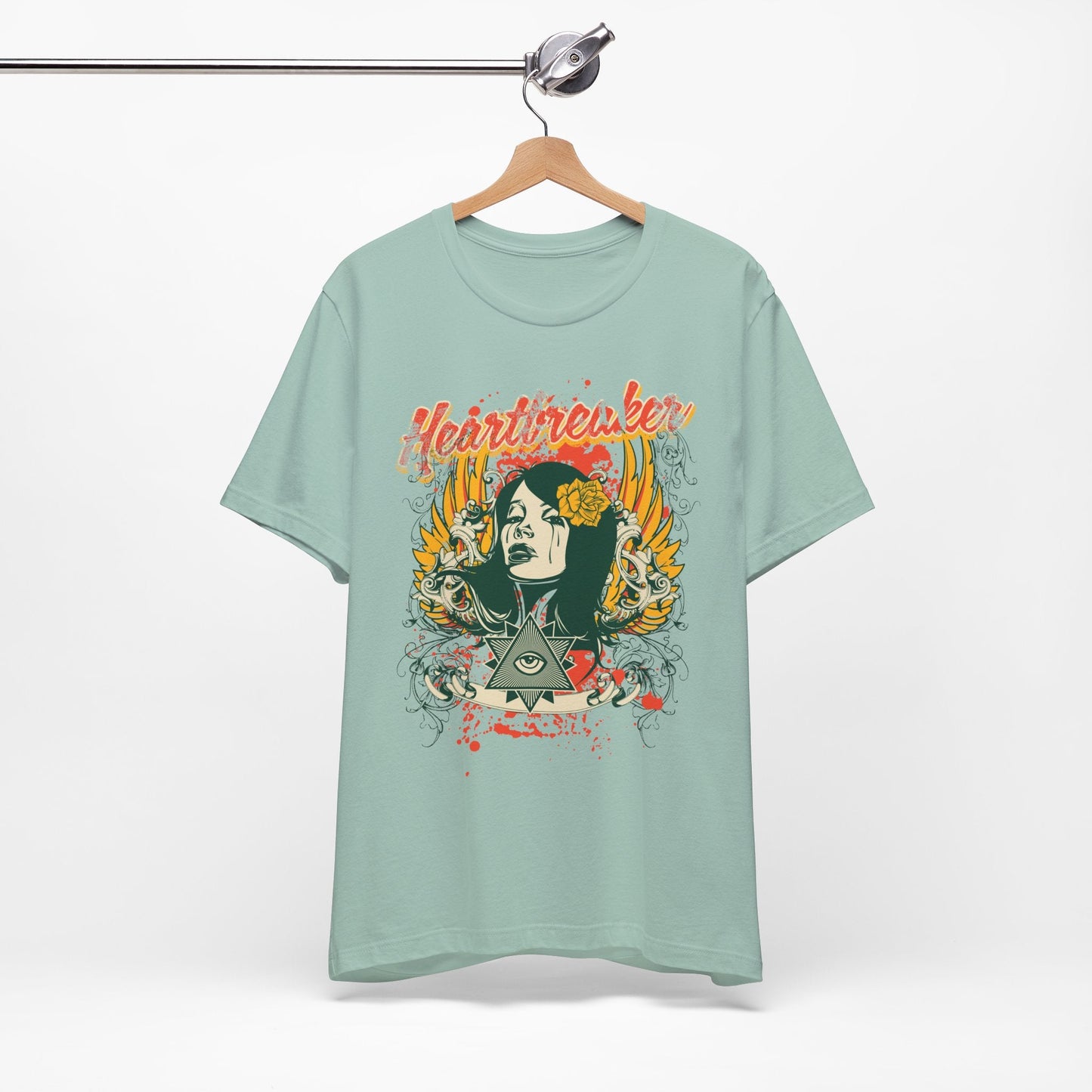 Heartbreaker Illustration Tee Retro Femme Portrait Floral Skull Graphic T-Shirt