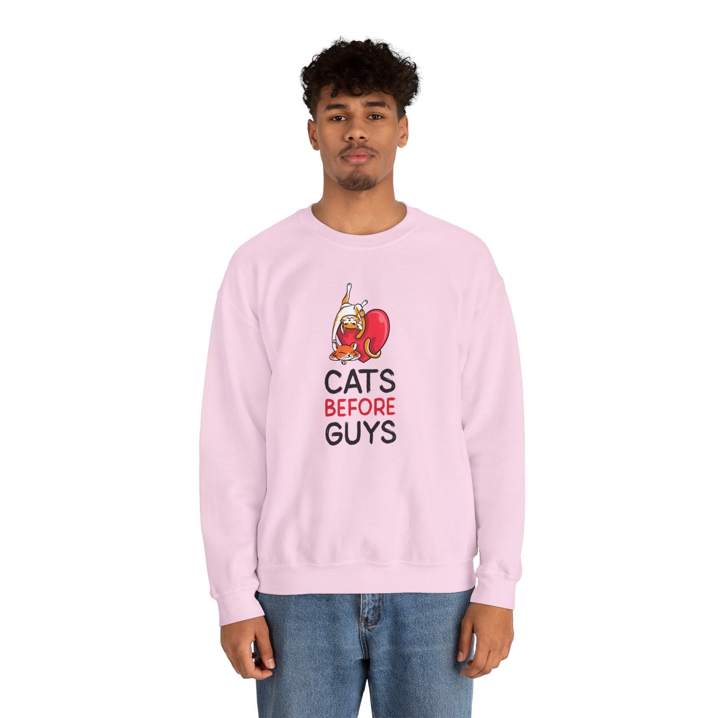 Cat Heart Sweatshirt Unisex Valentines Day 50 50 Cotton Poly Heavy Blend Crewneck Sweatshirt