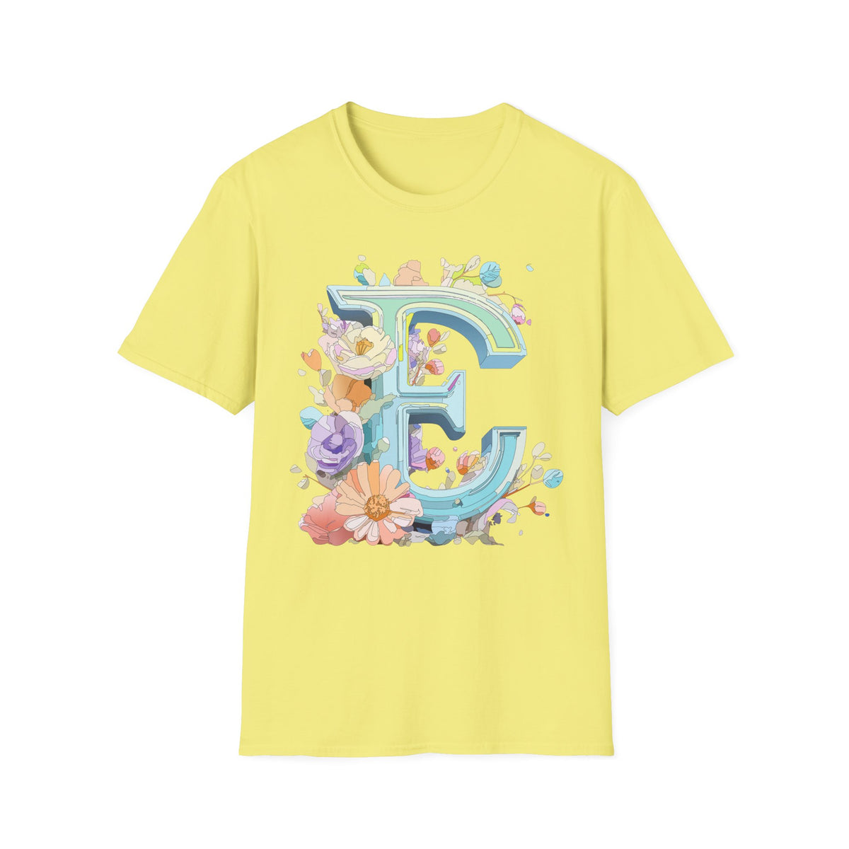Floral Letter E T-Shirt | Botanical Monogram Tee