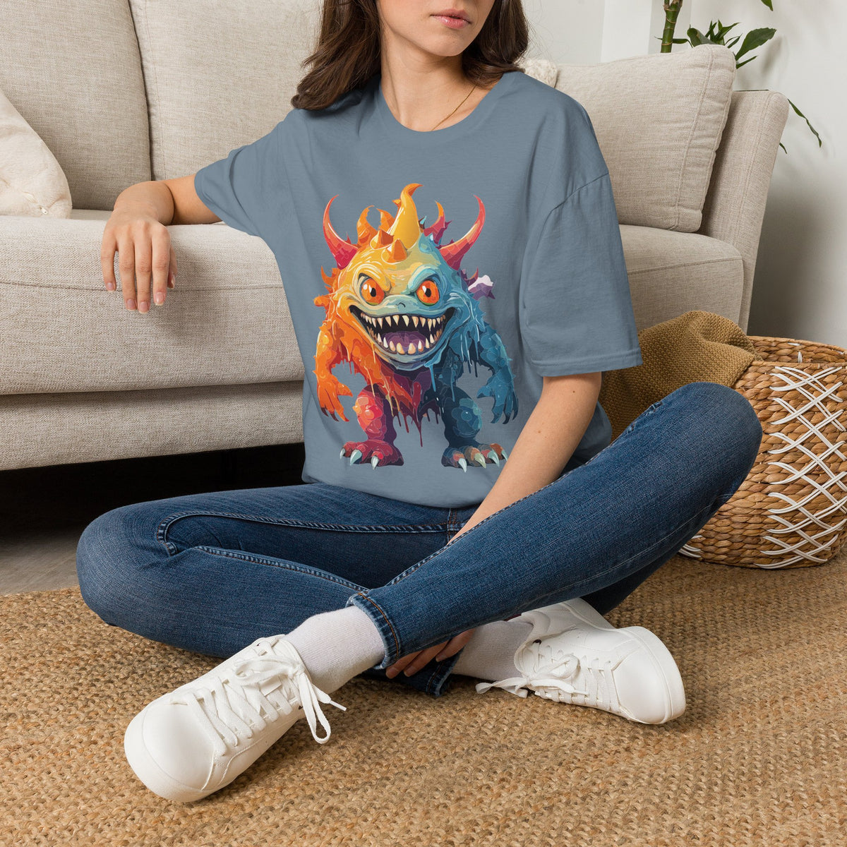 Colorful Monster T-Shirt — Vibrant Rainbow Creature Cartoon Graphic Tee Unisex 100 Cotton Gildan T-Shirt