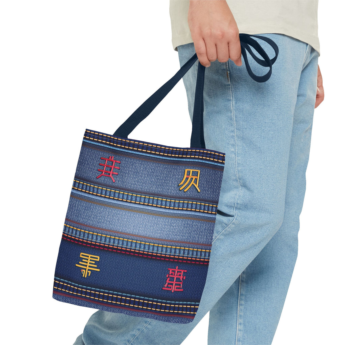 Denim Fabric Imitation Print Unisex Canvas Bag Poly Spun 3 Sizes Tote Bag 186-3