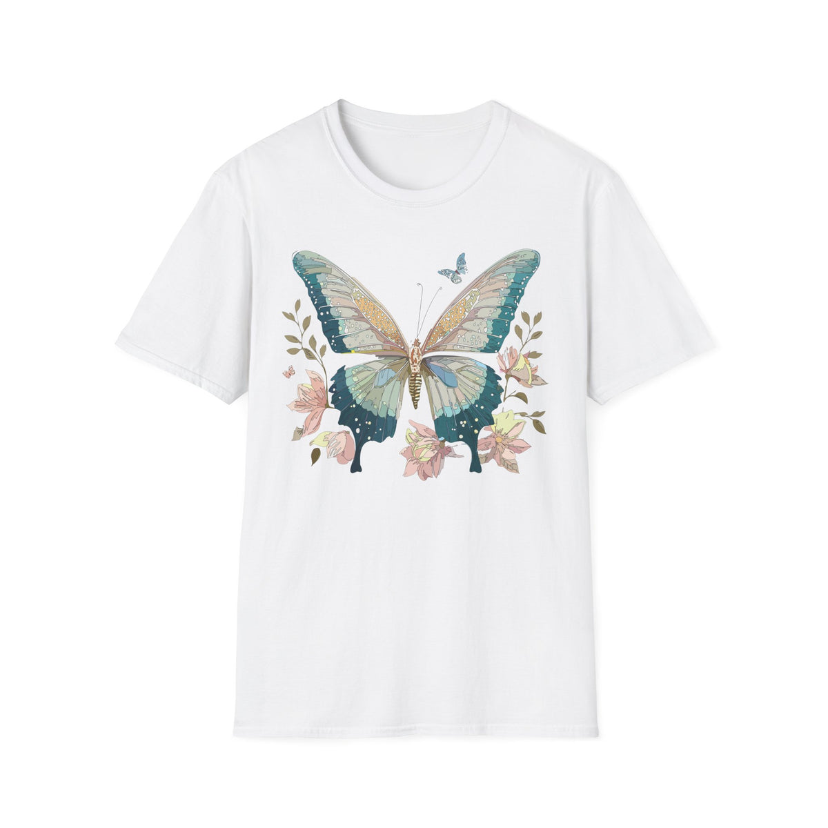 Vintage Blue Butterfly T-Shirt | Floral Wings Nature Graphic Tee Unisex 100 Cotton Gildan T-Shirt