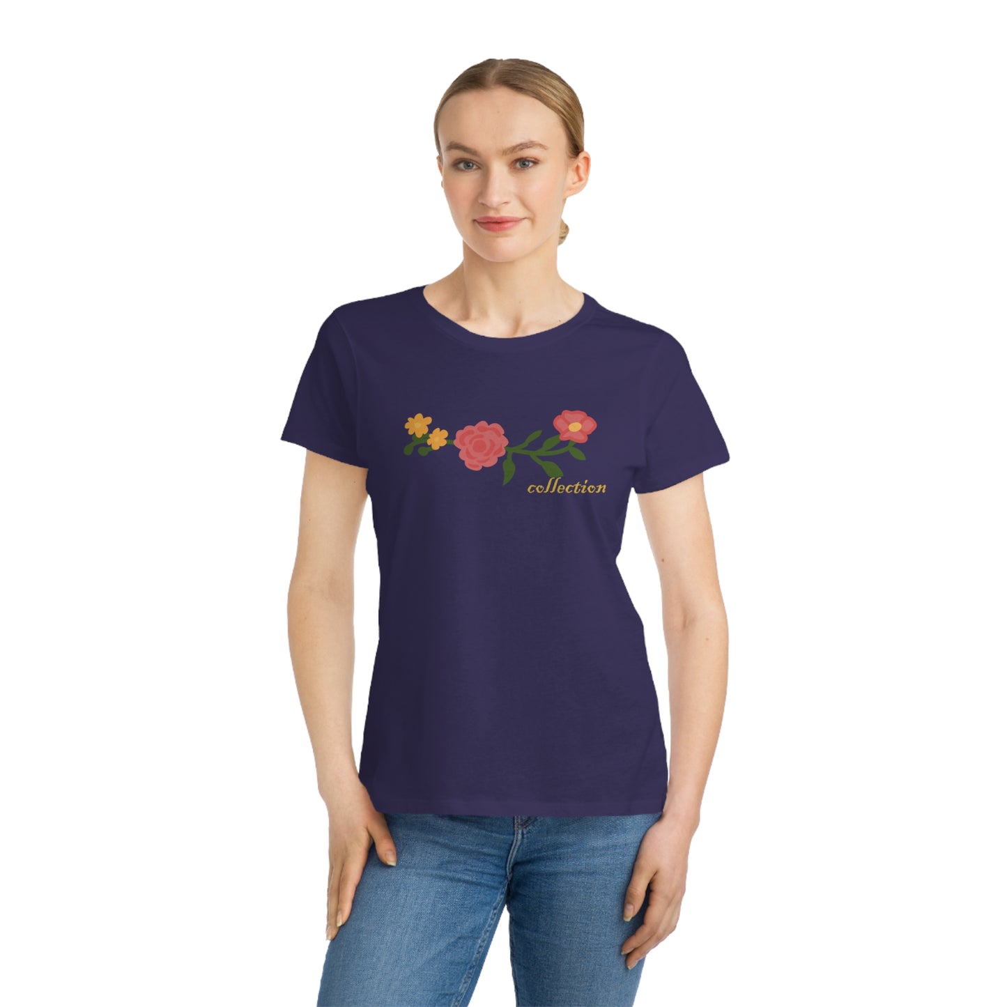 Camiseta de mujer de algodón orgánico con estampado floral