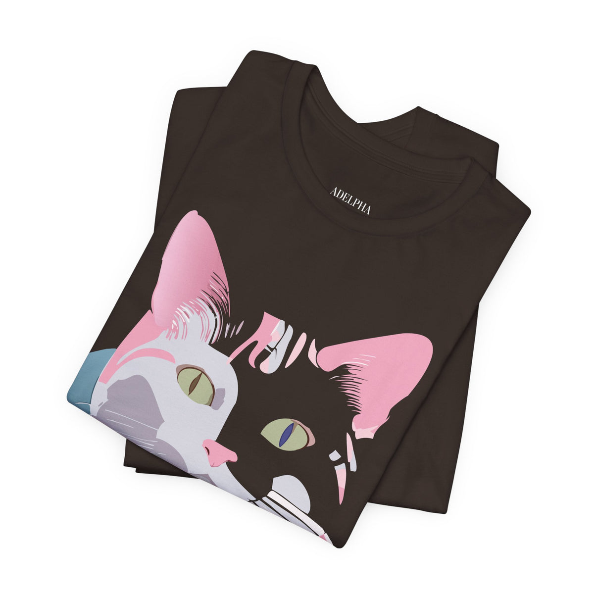 Cat Graphic Unisex Cotton Bella+Canvas Tee with Art Animal Design e106