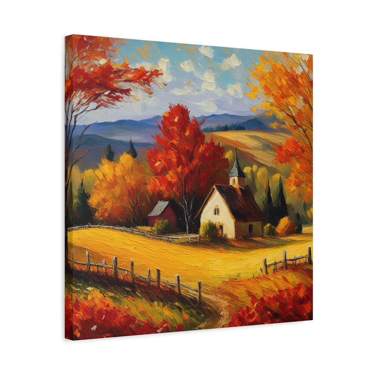 Countryside Fall Print Canvas, Oil Paint Print 20x20, 24x24, 30x30, 32x32, 36x36 Art Design Pine-Wood Inner Frame MC-106