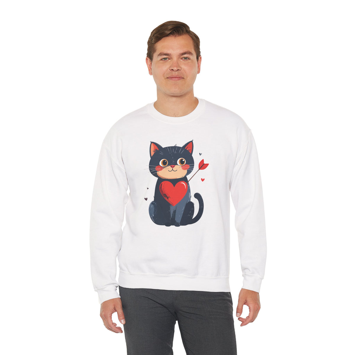 Cat Heart Sweatshirt, Heart Sweatshirt, Cat Sweatshirt, Valentine's Day Sweatshirt, 50/50 Cotton-Poly Animal Sweatshirt 108