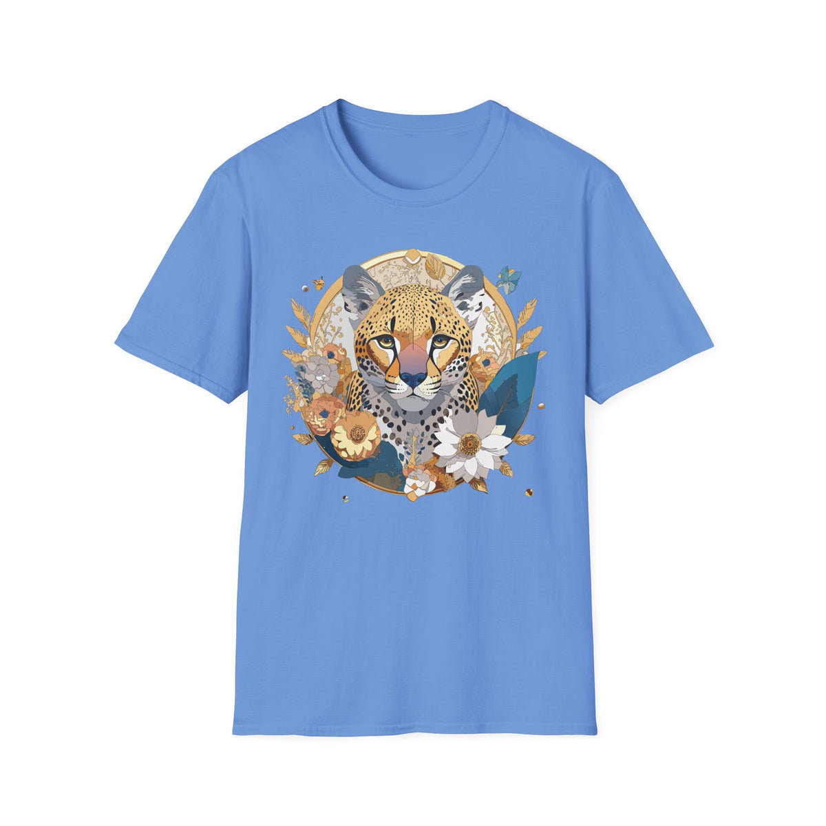 Floral Cheetah Portrait T-Shirt | Leopard Face Botanical Tee