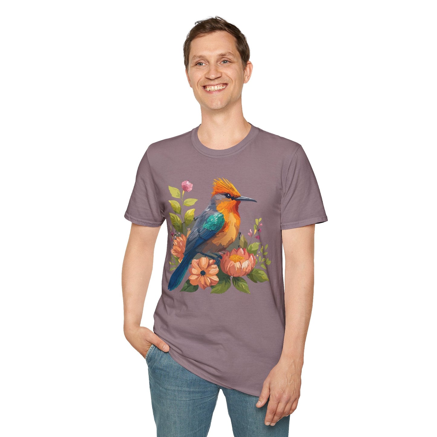 Floral Bird T Shirt For Unisex Wear Gildan Softstyle 64000 100 Percent Cotton Tee