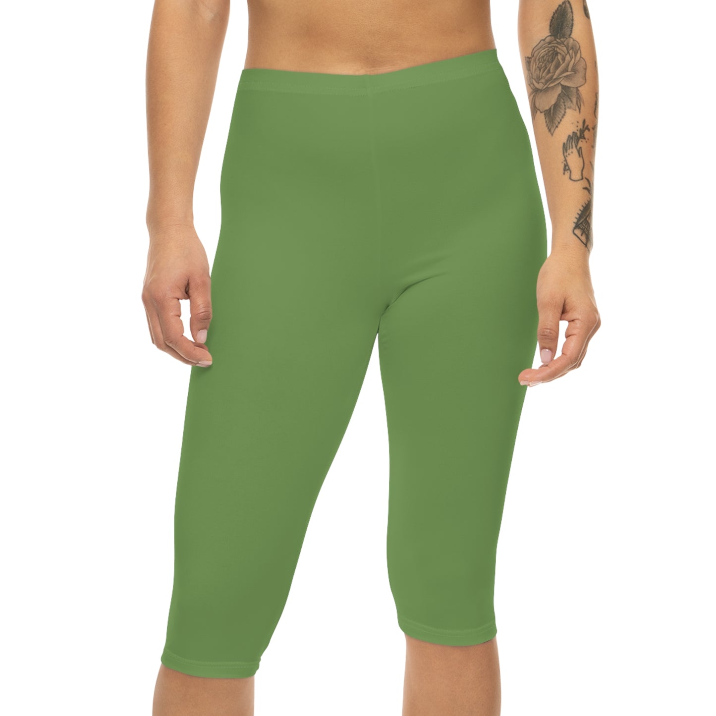 Sage Green Color Women's Brushed Suede Poly Span Casual Capri Leggings XS-2XL