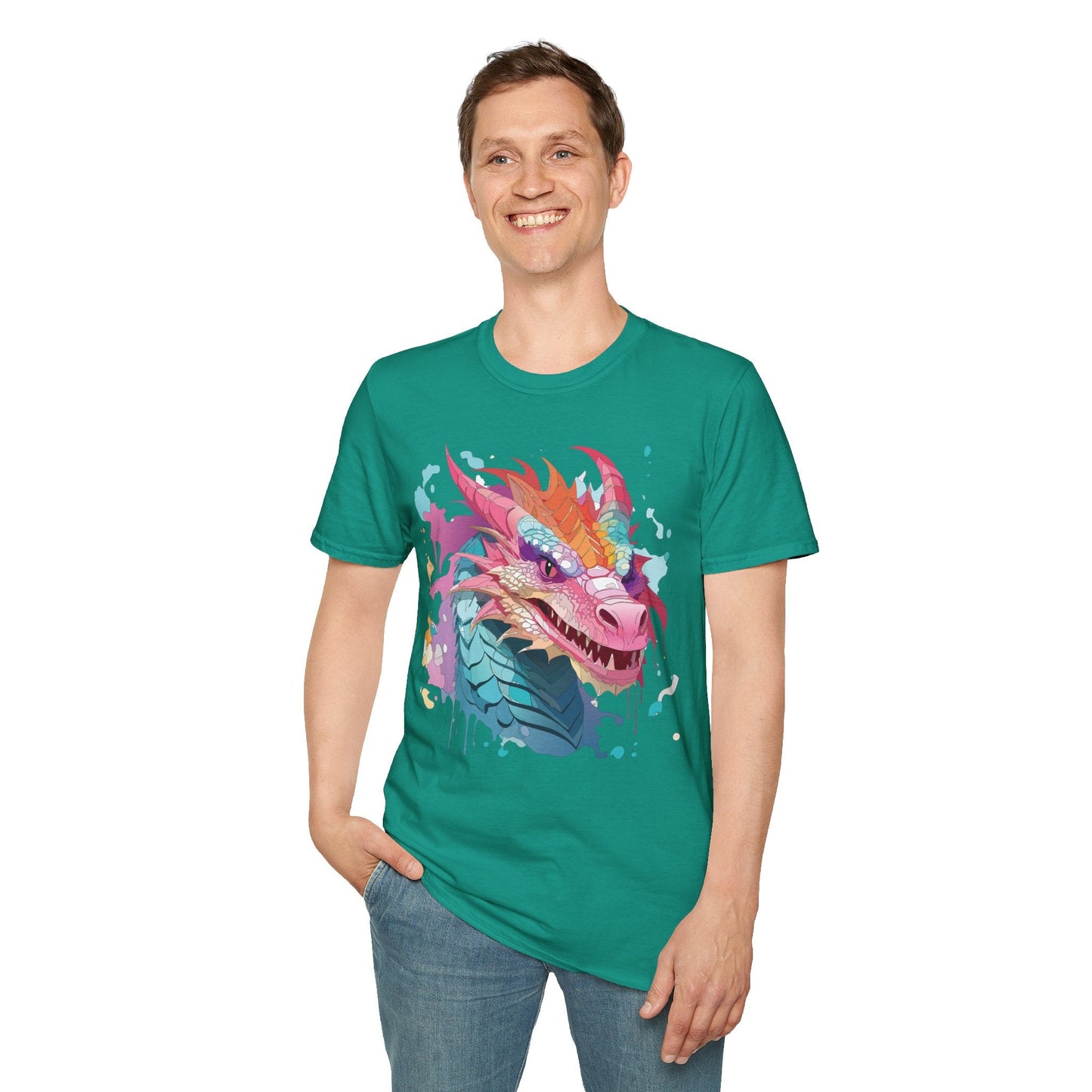 Dragon Graphic Tee Unisex Gildan Softstyle Cotton Shirt With Animal Art Design 64000