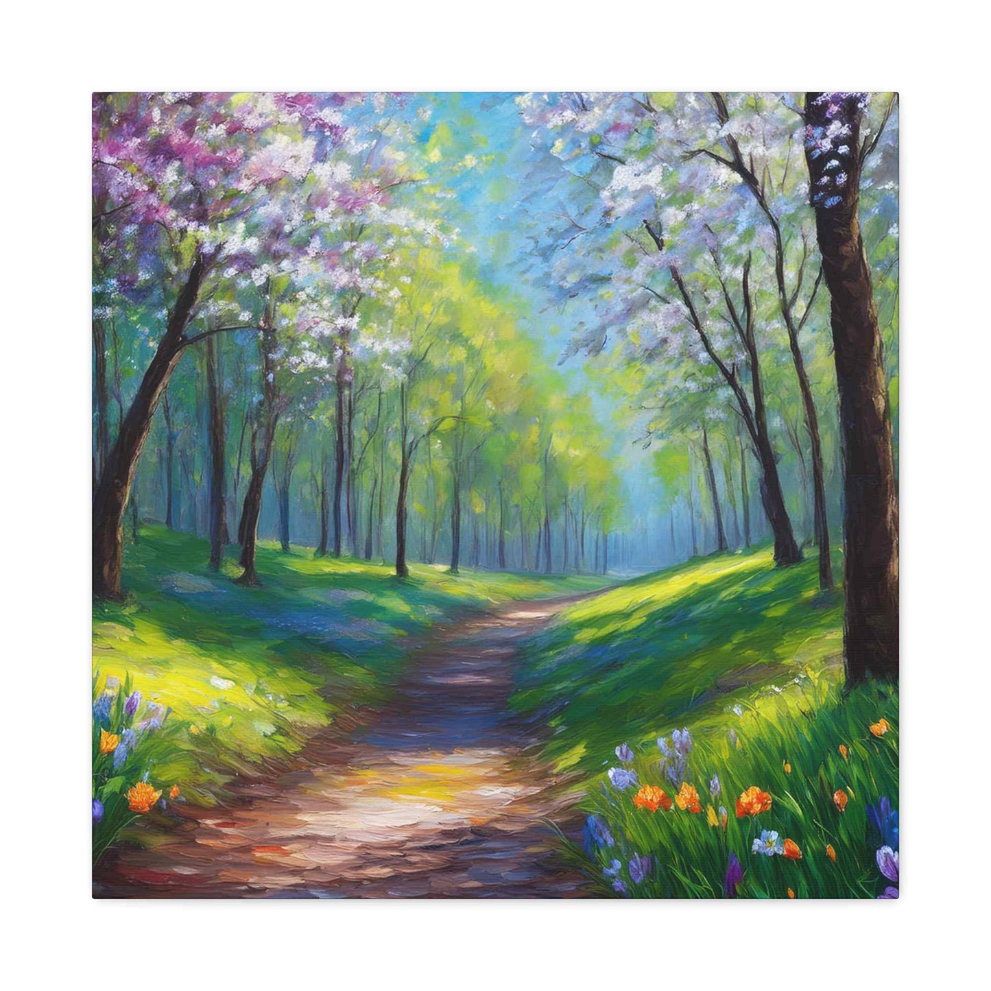 Spring Forest Print Canvas, Oil Paint Print 20x20, 24x24, 30x30, 32x32, 36x36 Art Design Print Pine-Wood Inner Frame MC-95